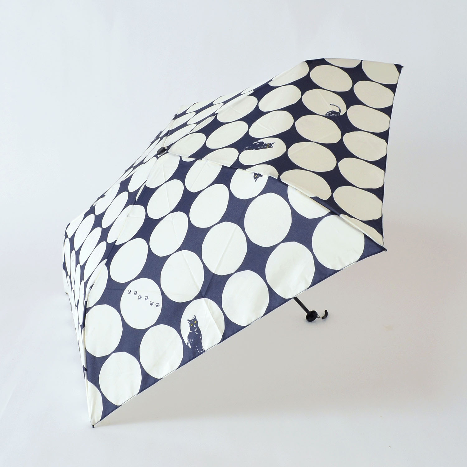 大きい水玉と猫 軽量ミニ傘 - 画像3