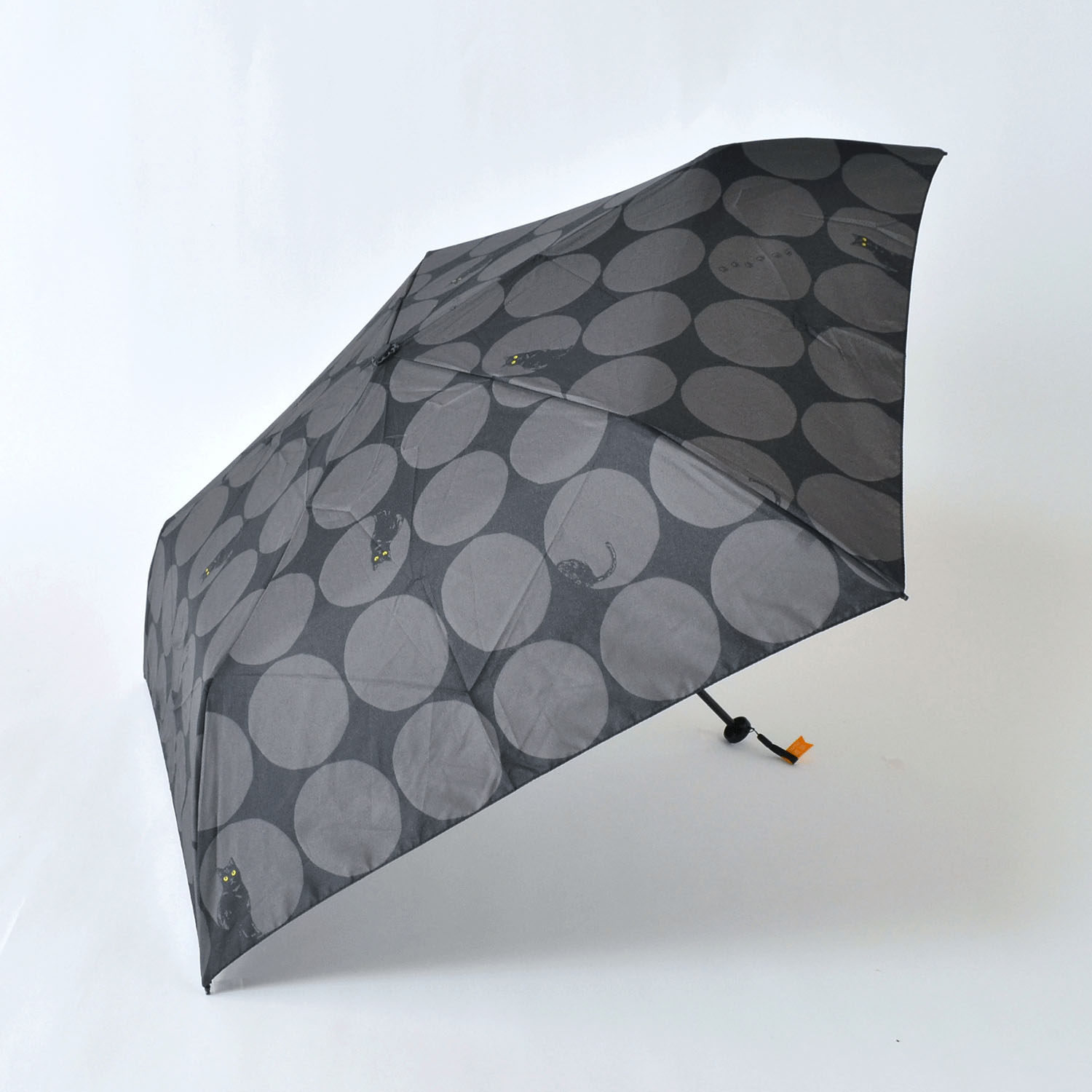 大きい水玉と猫 軽量ミニ傘