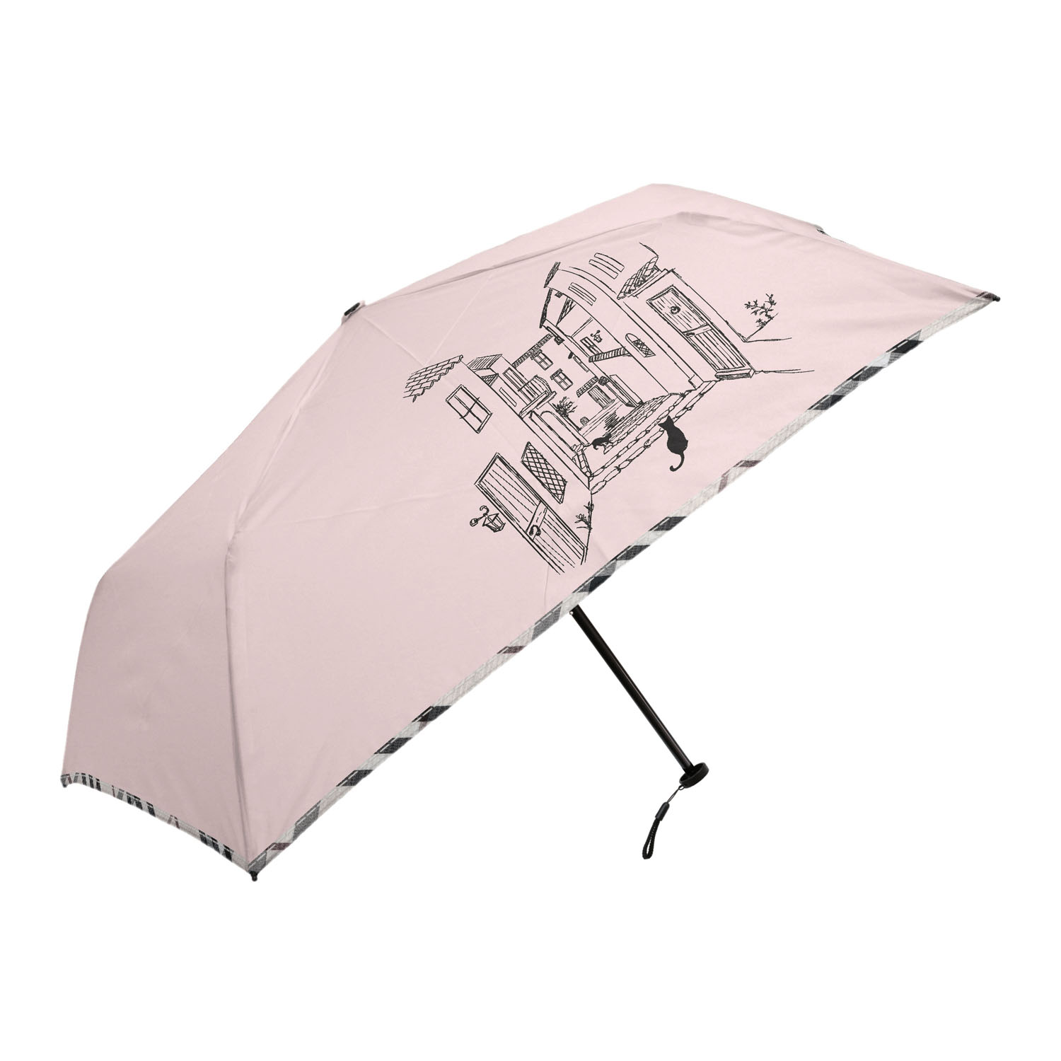 チェックパイピングと猫 軽量ミニ傘 - 画像2