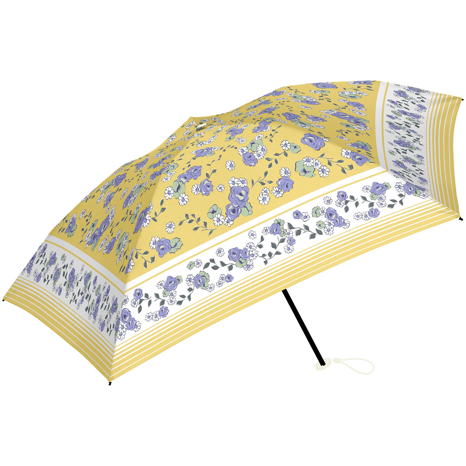 【assa】ローズ柄 ライトミニ折傘 - 画像1