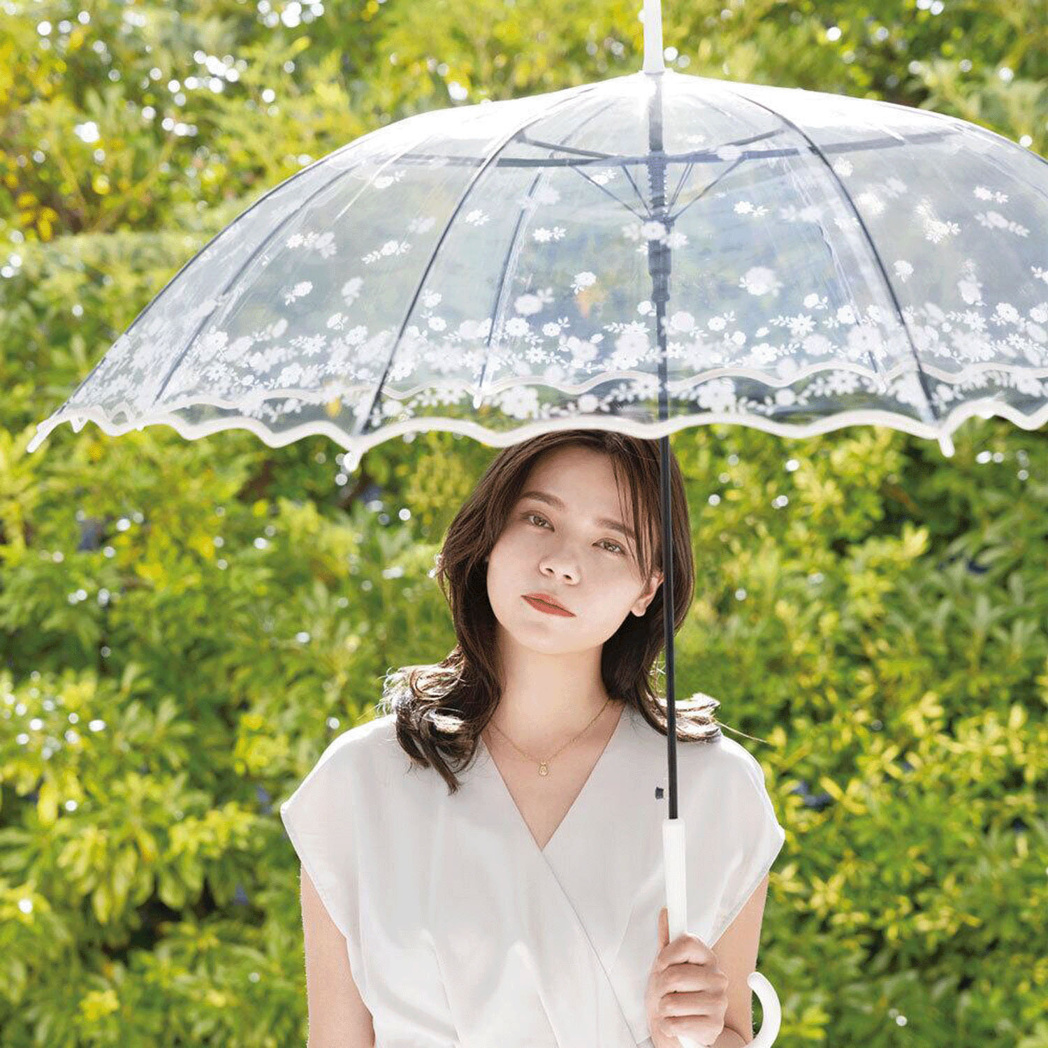 レースフラワービニール長傘 - 画像1