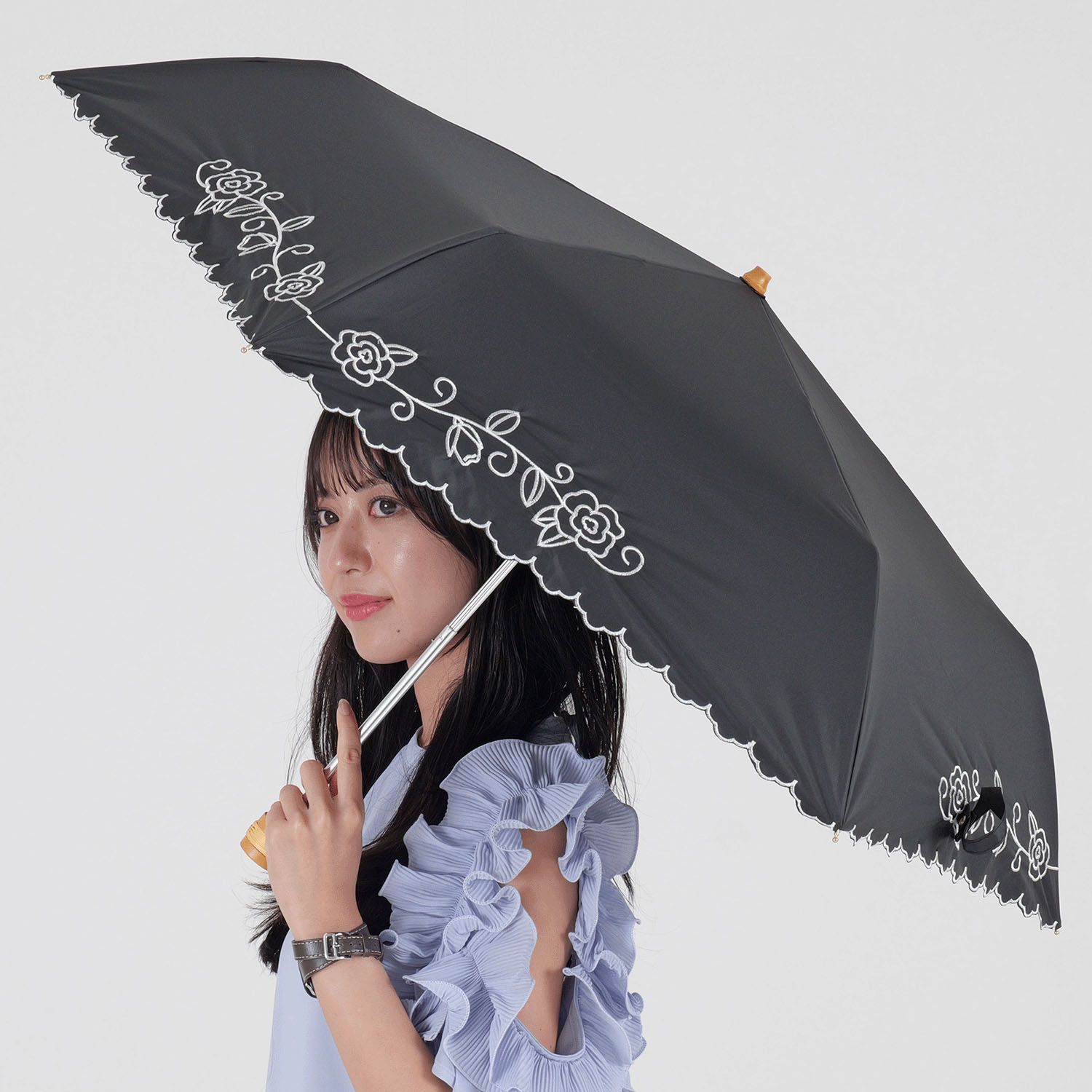 晴雨兼用 ローズ刺繍ミニ傘 - 画像5