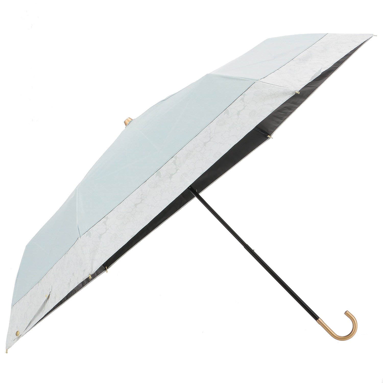 【軽量】 晴雨兼用 PU モノトーンフラワ－切り継ぎミニ傘 - 画像1