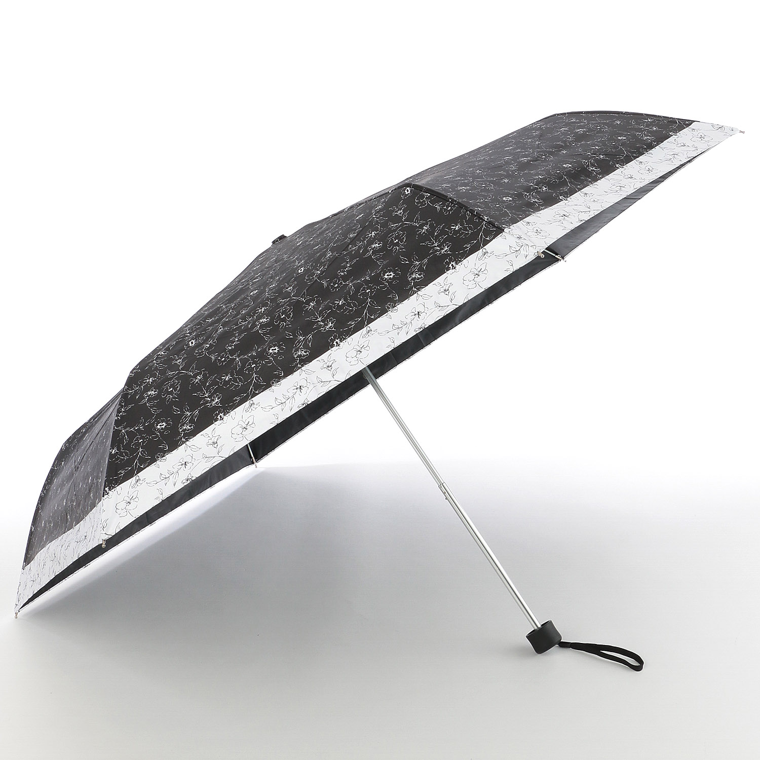 晴雨兼用傘 モノクロームボタニカル柄ミニ - 画像1