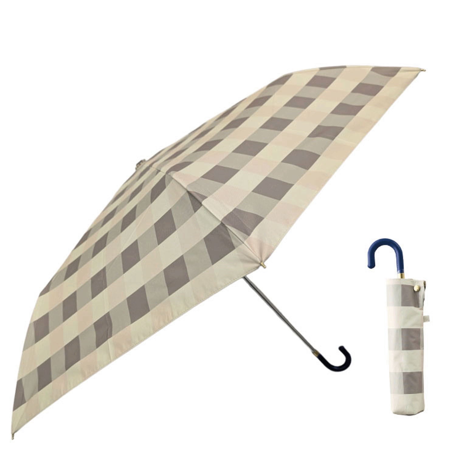 晴雨兼用 ギンガムチェック折傘 - 画像1