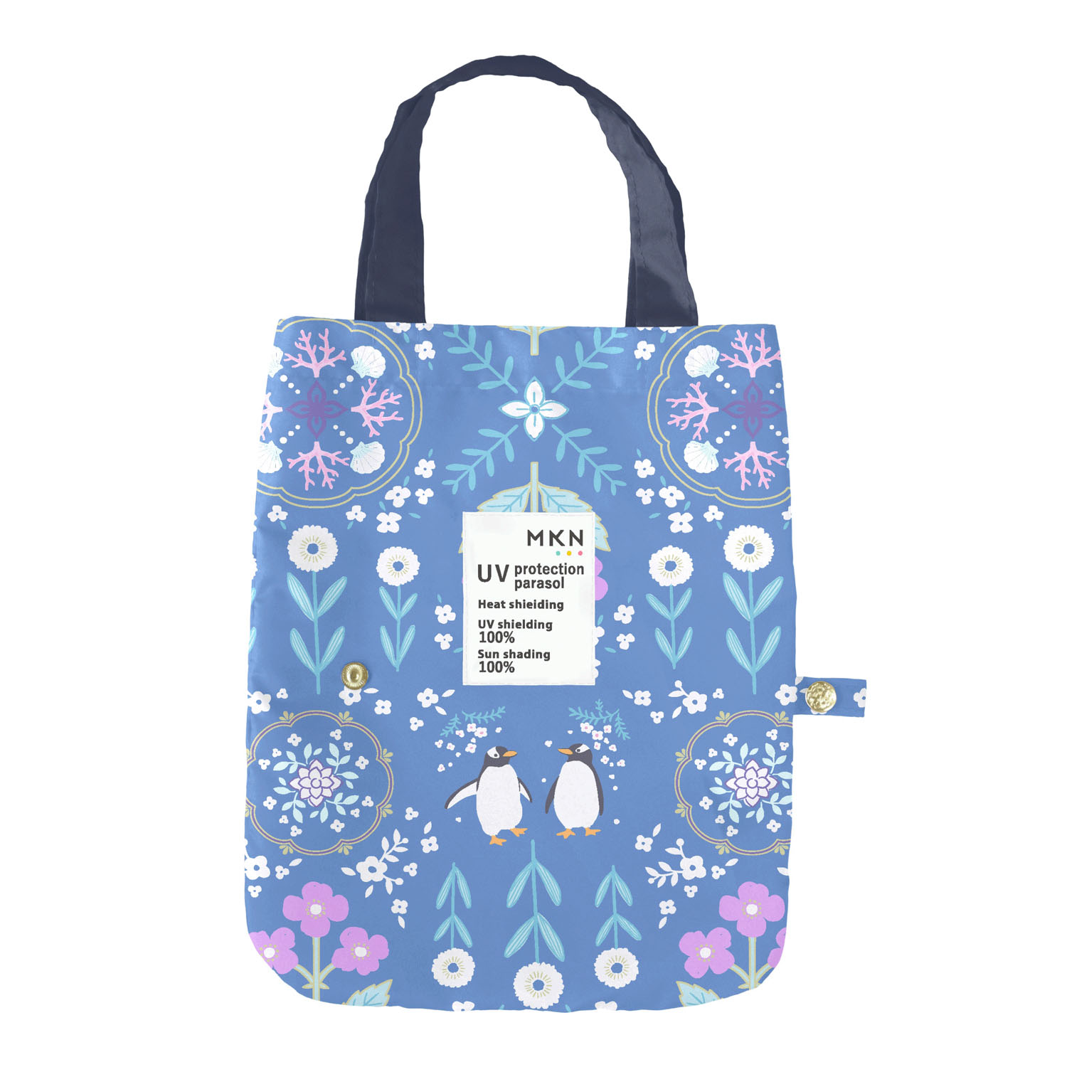 【便利なトートバッグ付き】 晴雨兼用 花文様・ペンギン折傘 - 画像3