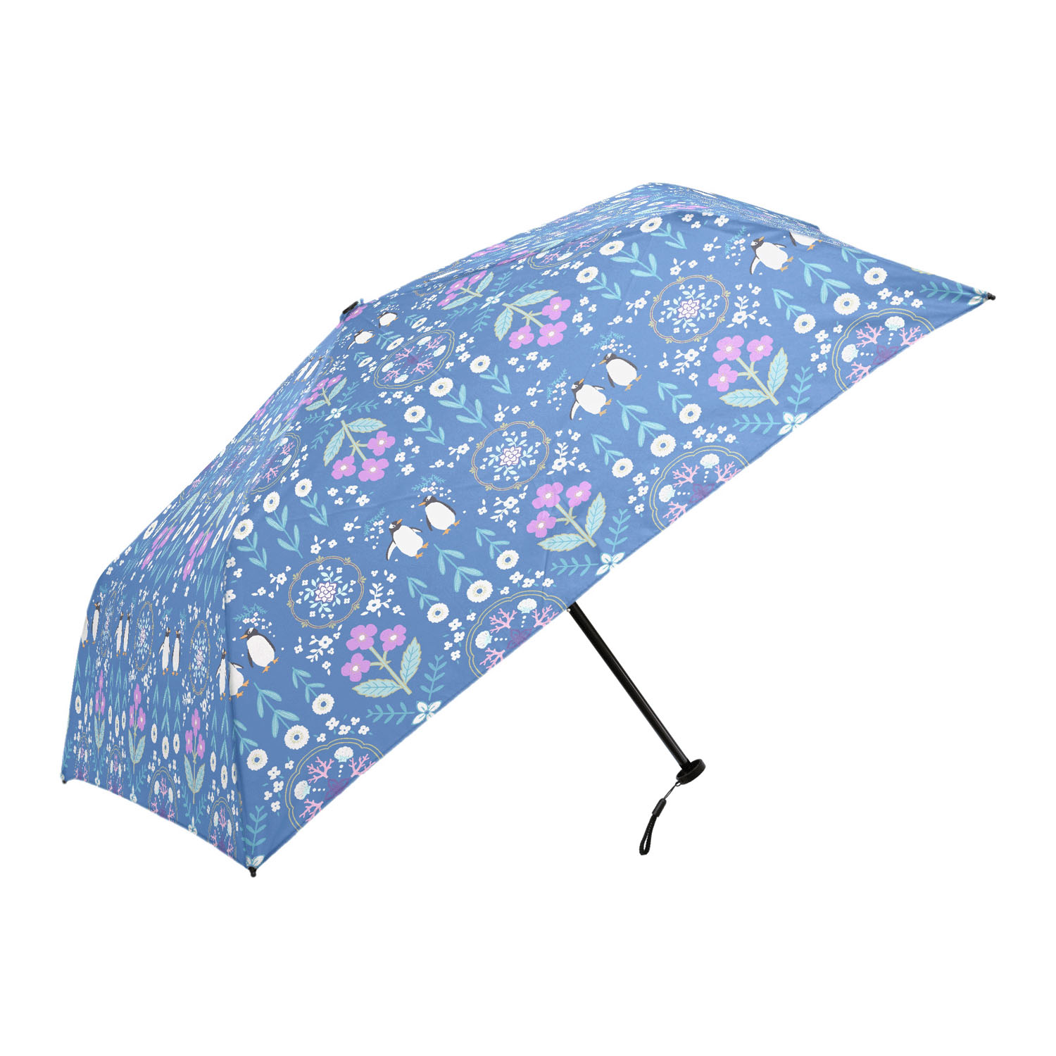 【便利なトートバッグ付き】 晴雨兼用 花文様・ペンギン折傘