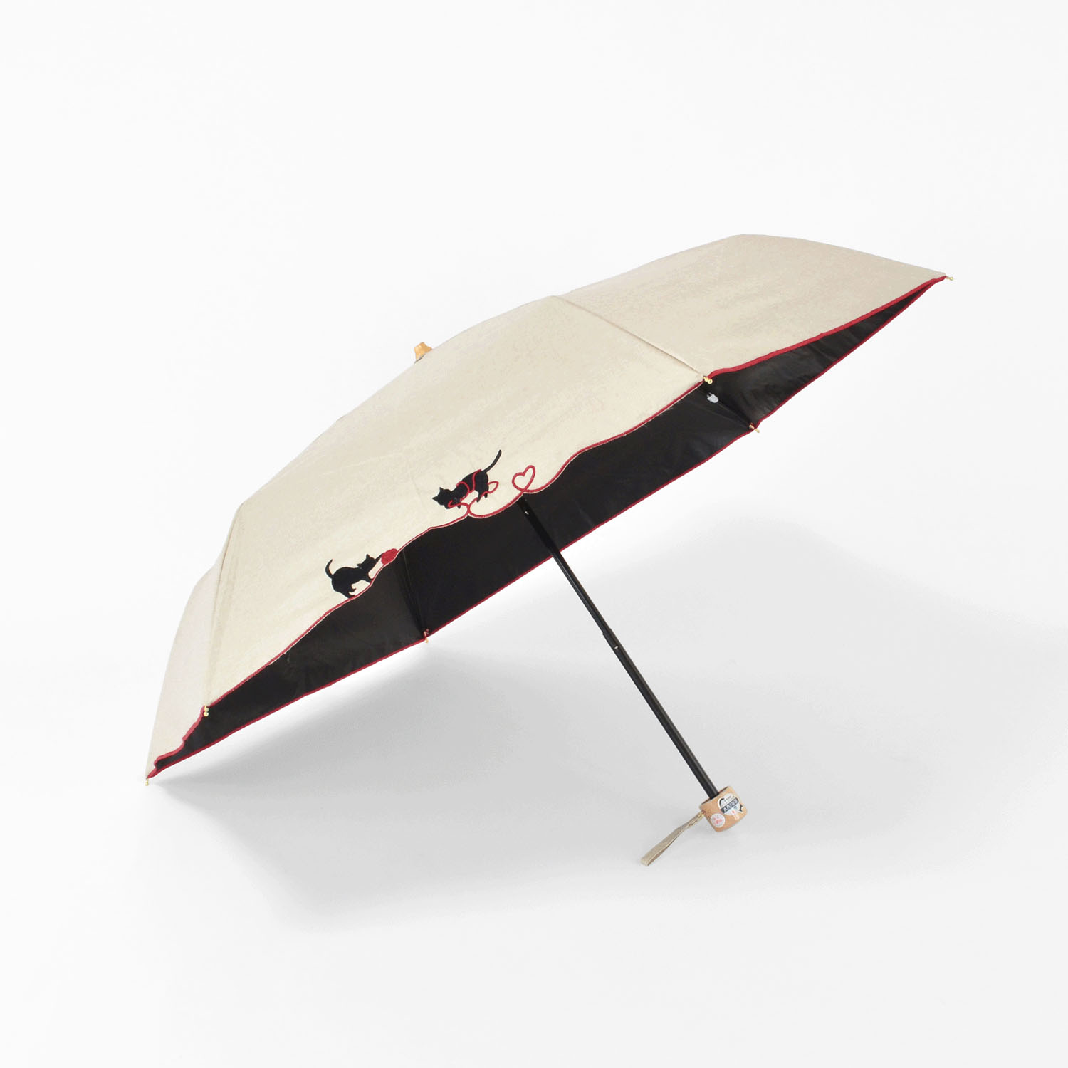 【耐風仕様】 晴雨兼用 毛糸と猫のスカラップ刺繍ミニ傘 - 画像4