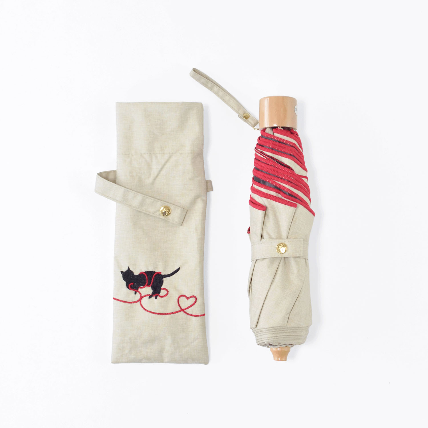 【耐風仕様】 晴雨兼用 毛糸と猫のスカラップ刺繍ミニ傘 - 画像5