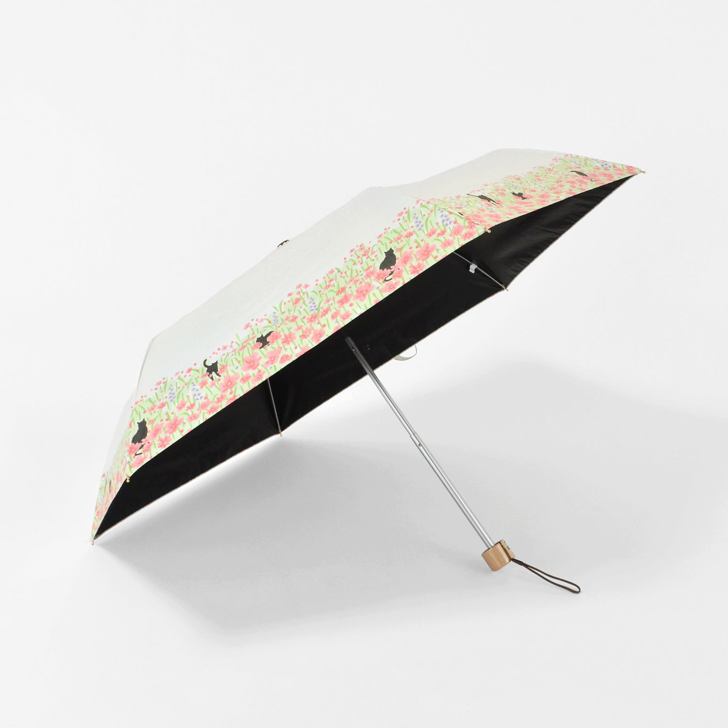 【耐風仕様】 晴雨兼用 お花畑と猫ミニ傘 - 画像2