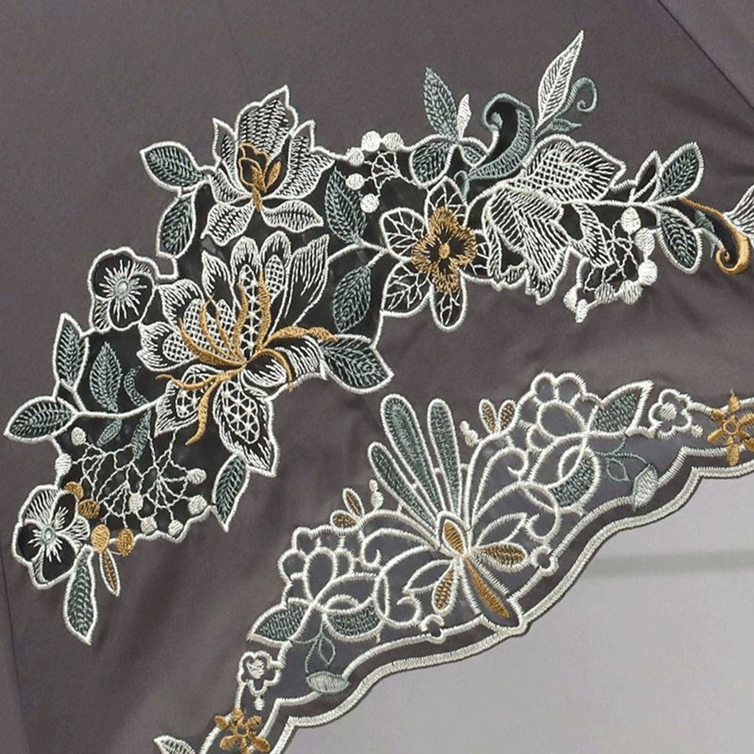 完全遮光 （晴雨兼用）女優日傘 「花鳥オーガンジー刺繍かわず張り」ショート折り畳み - 画像9