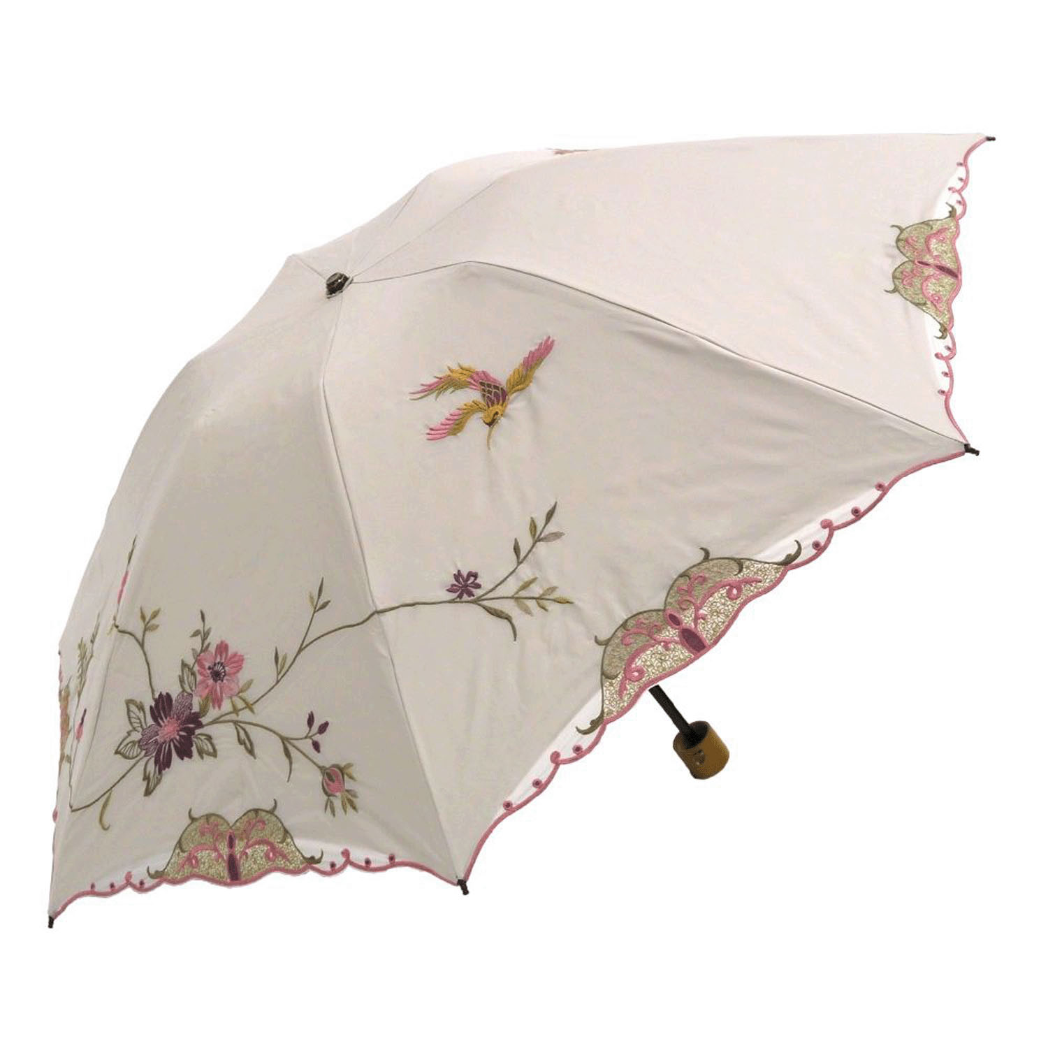 完全遮光 （晴雨兼用）女優日傘 「花鳥刺繍」ミニ折り畳み傘 - 画像12
