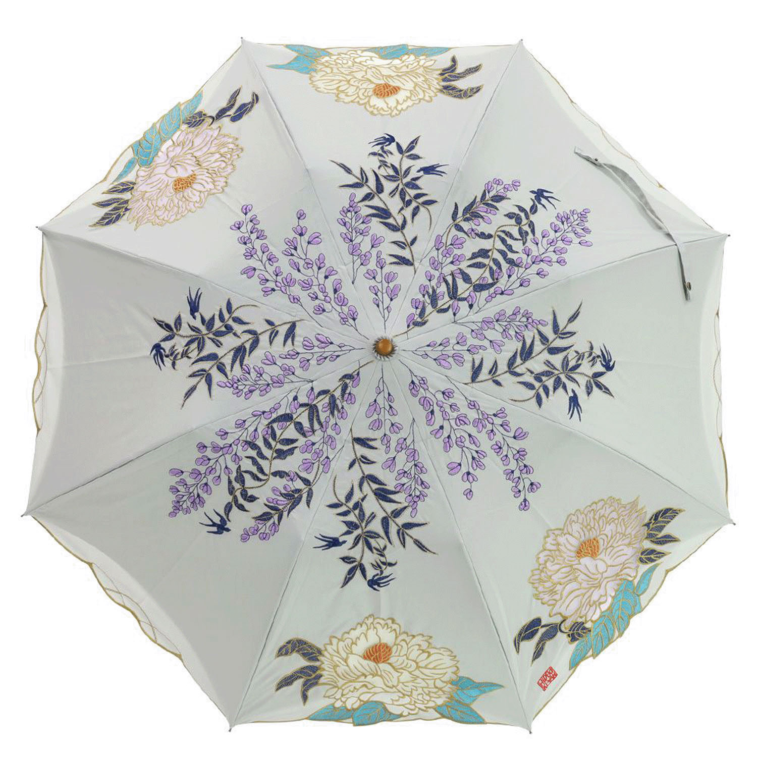 完全遮光 （晴雨兼用）女優日傘 「キーヤン牡丹オーガンジーかわず張り」ショート折り畳み傘 - 画像2