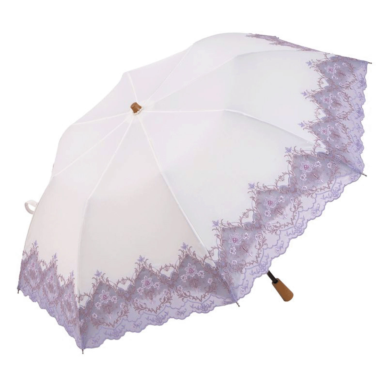完全遮光 （晴雨兼用）女優日傘 「ダマスクオーガンジー刺繍かわず張り」ショート折り畳み - 画像2