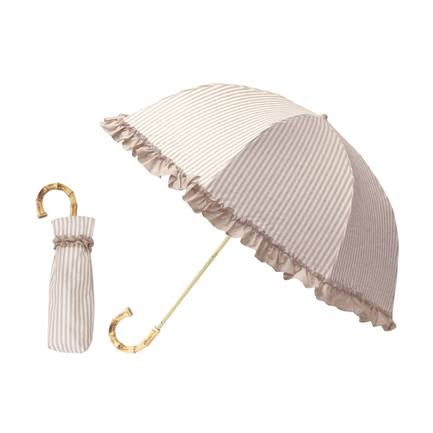 pink trick フリルストライプ 晴雨兼用折傘 - 画像2