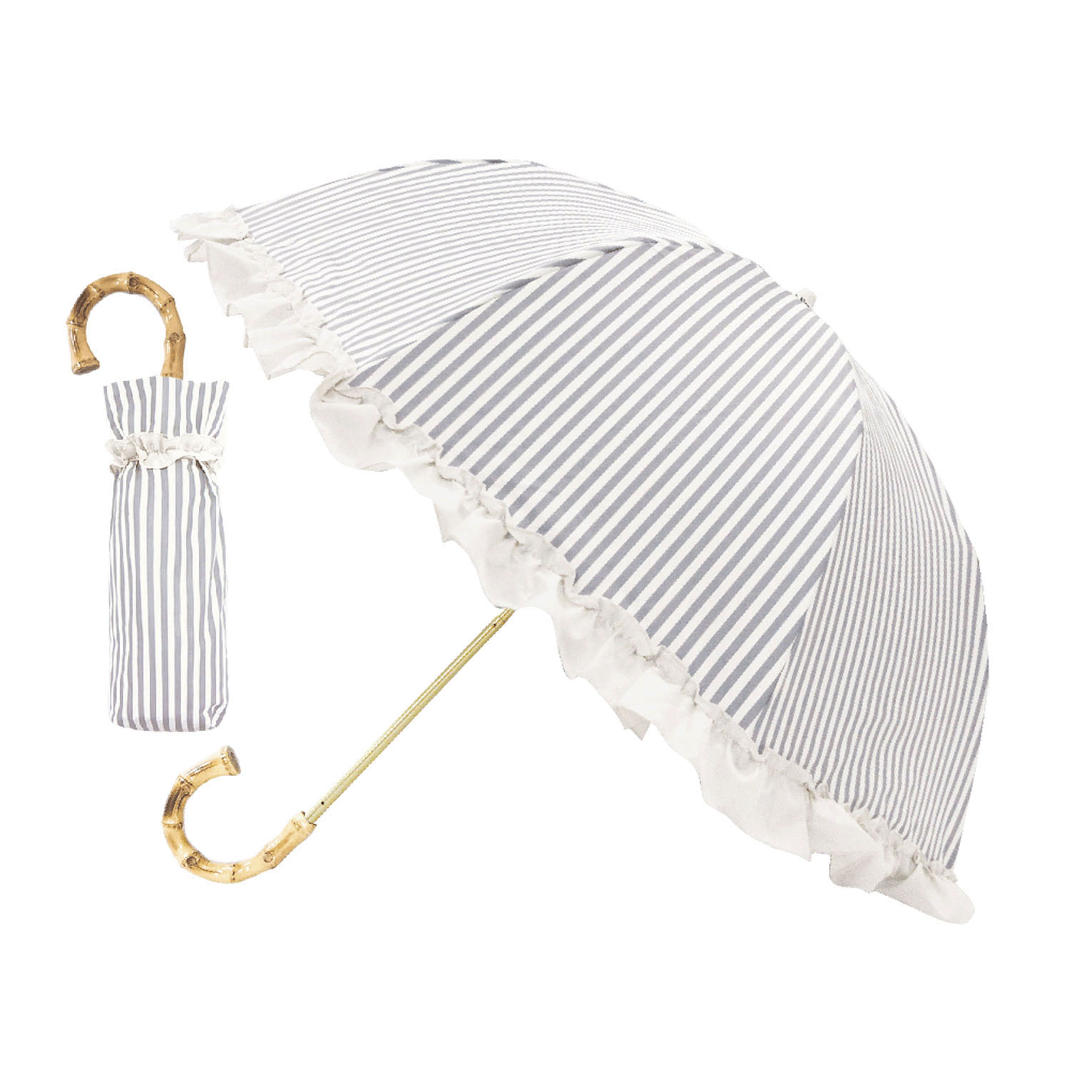 pink trick フリルストライプ 晴雨兼用折傘 - 画像1