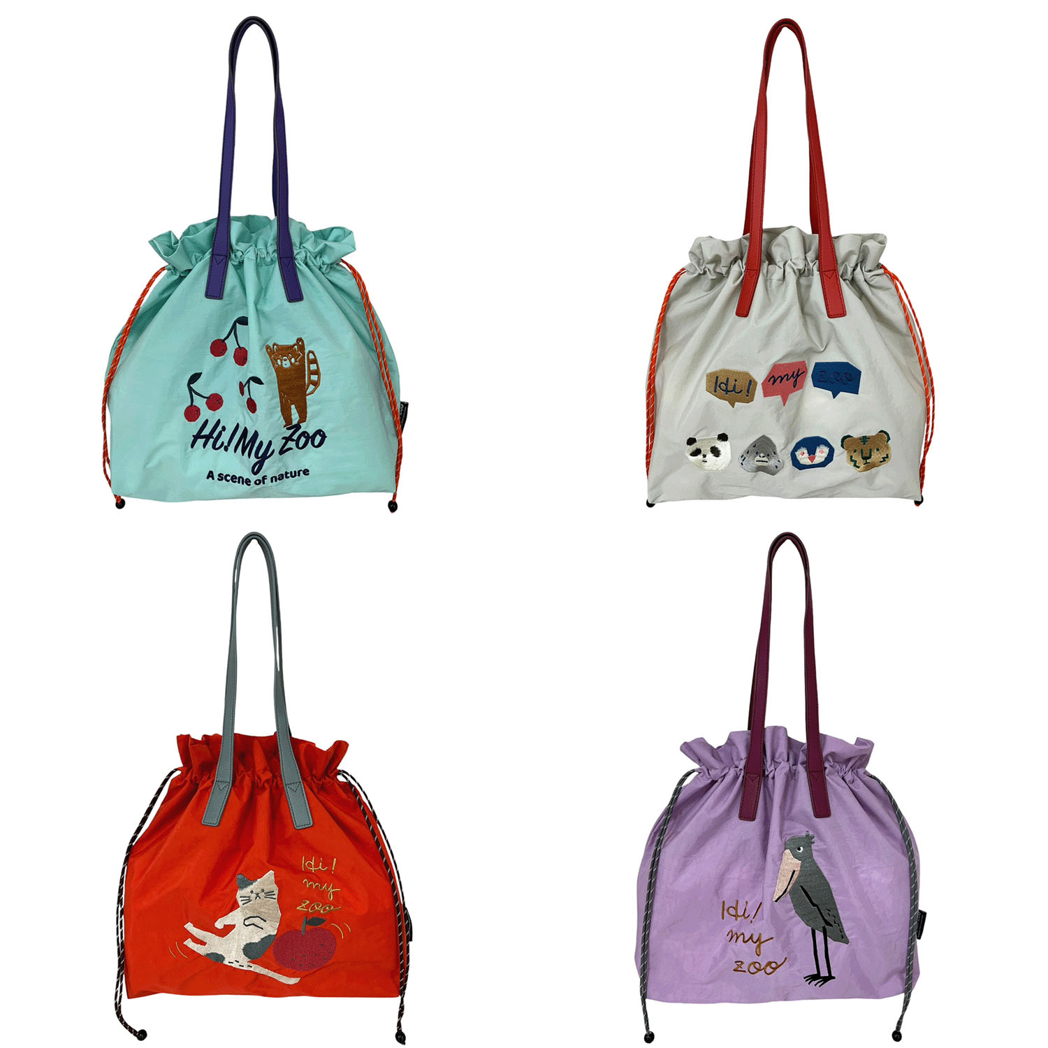 【大人気】HI！MY ZOO アニマル刺繍巾着トートバッグ - 画像1