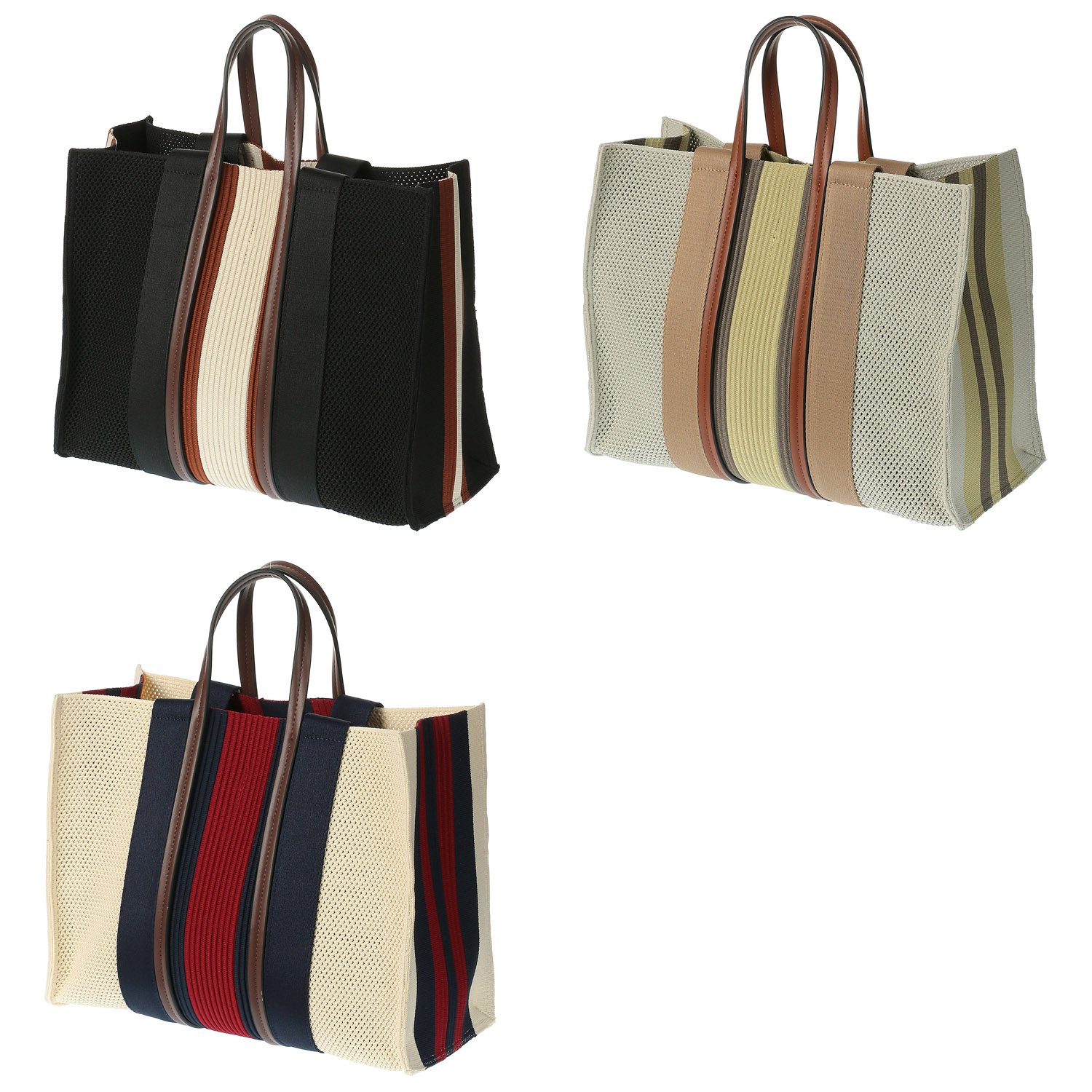 cachecache マルチカラーストライプ2WAYスクエアトートバッグ