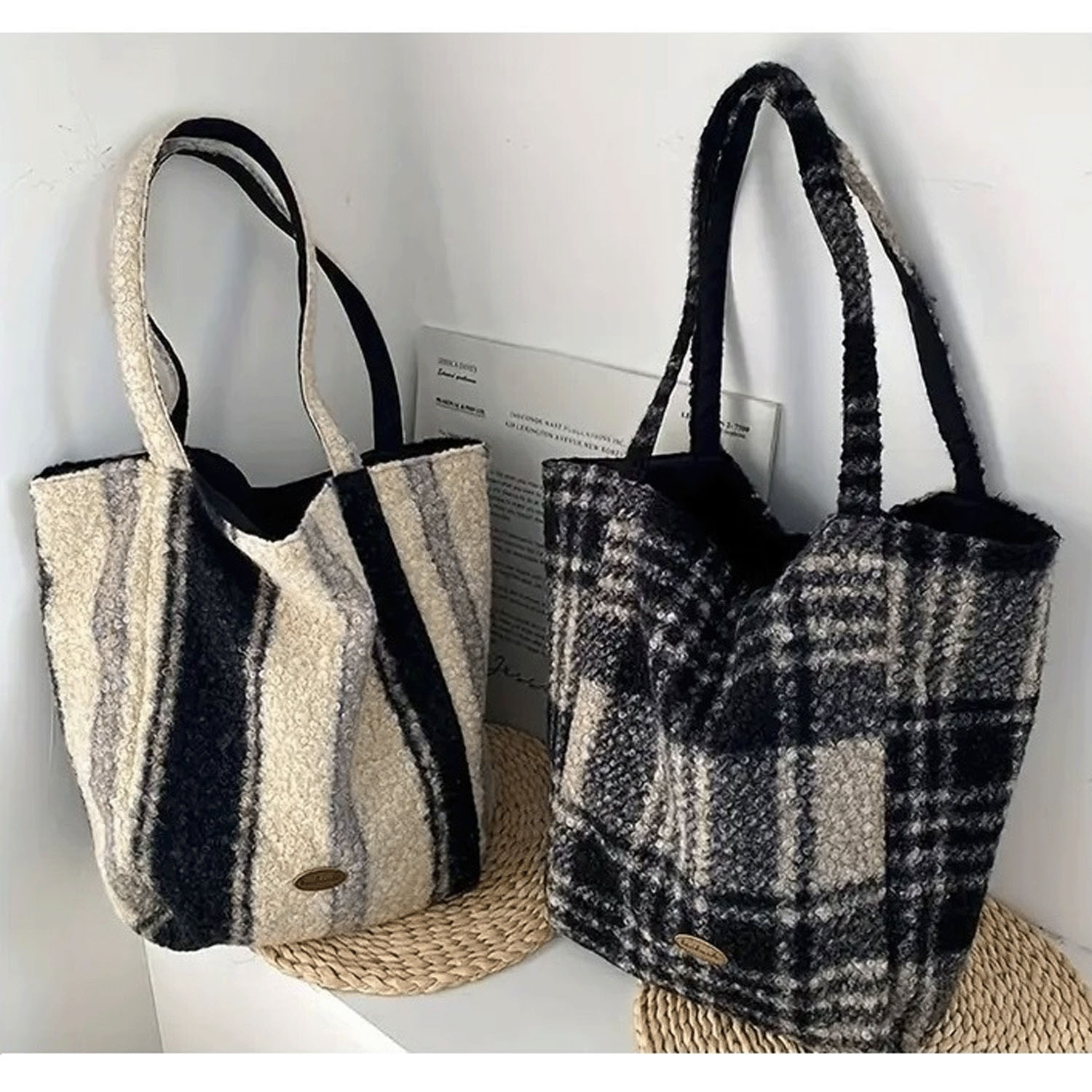 柄物ボアトートバッグ - 画像4