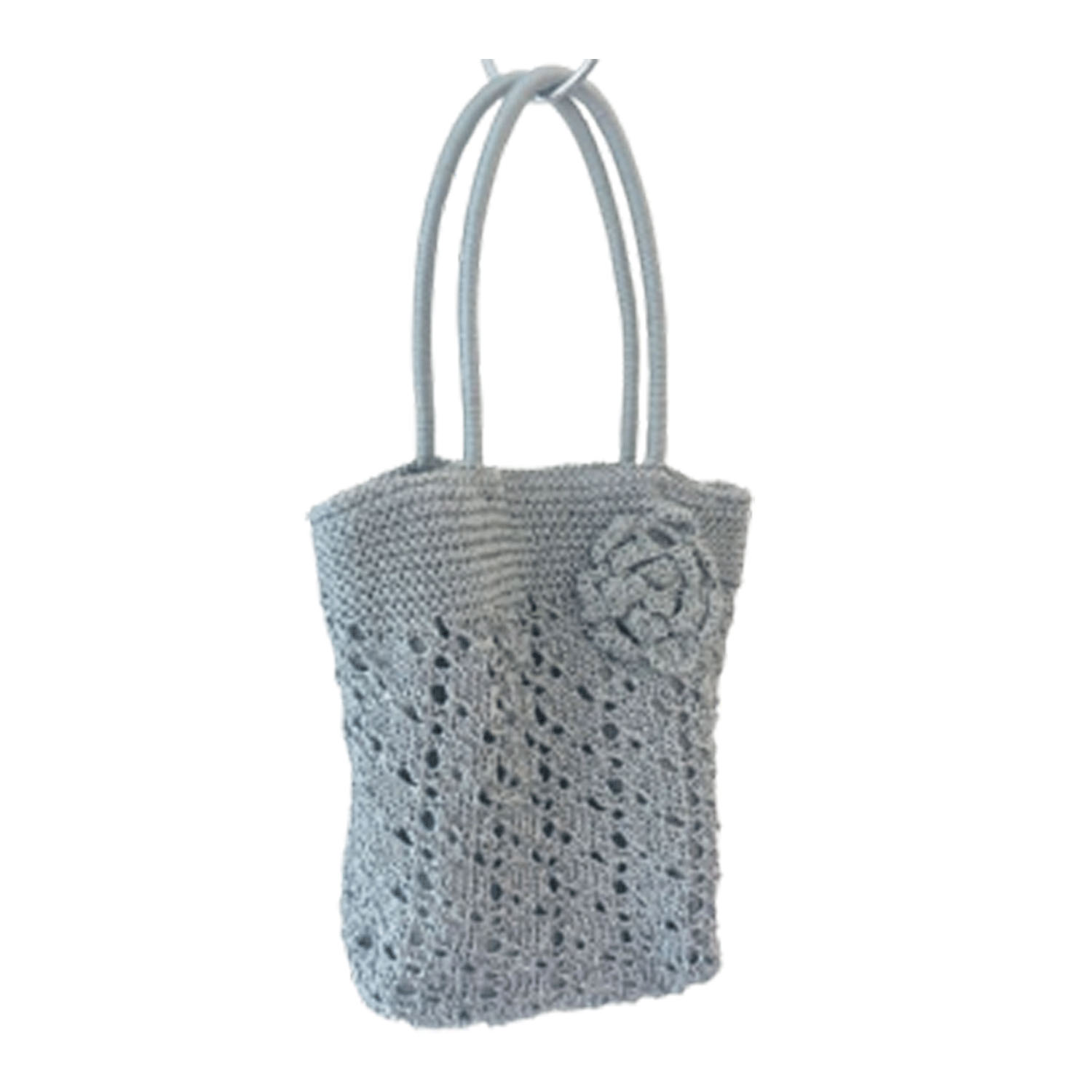 フラワーモチーフ付きレーヨン縦型トートバッグ - 画像2