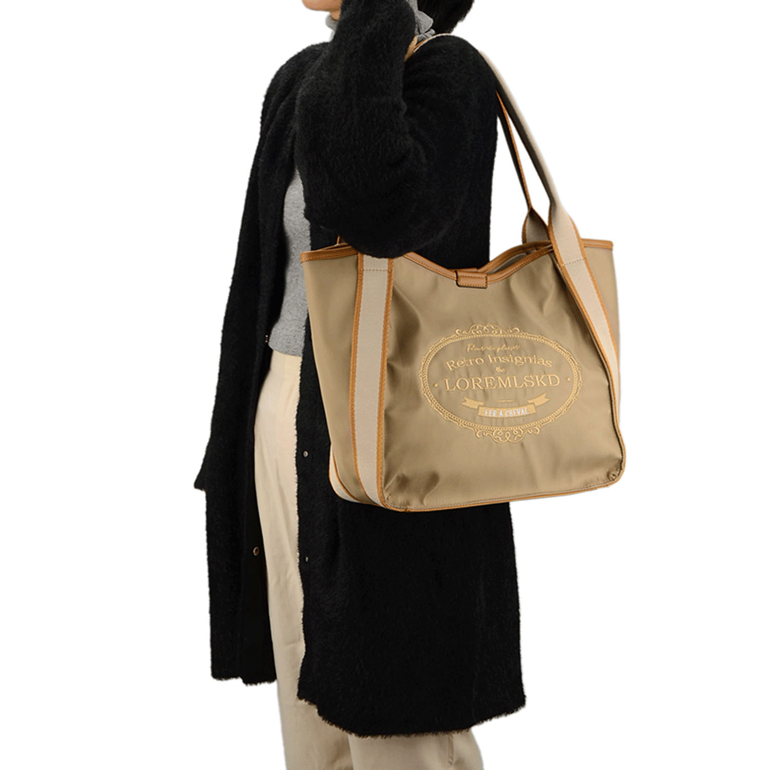 刺繍ラインテープハンドルトートバッグ - 画像1