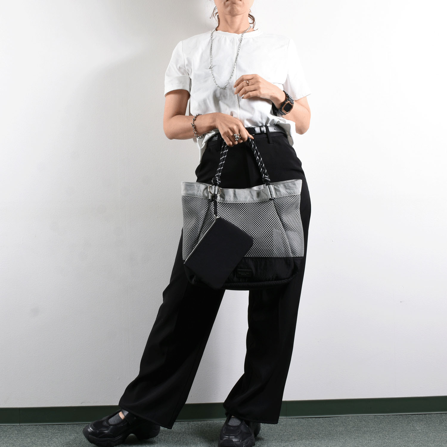 MACARONIC STYLE ポーチ付メッシュロープハンドルトートバッグ