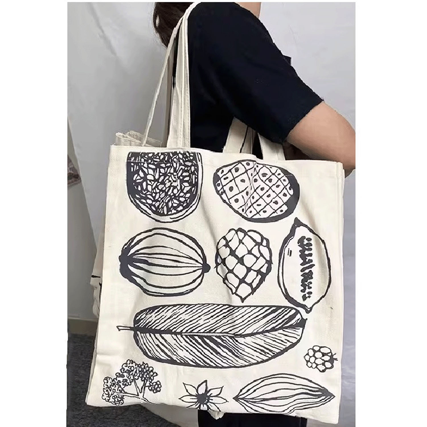 キャンバス植物柄トートバッグ - 画像2