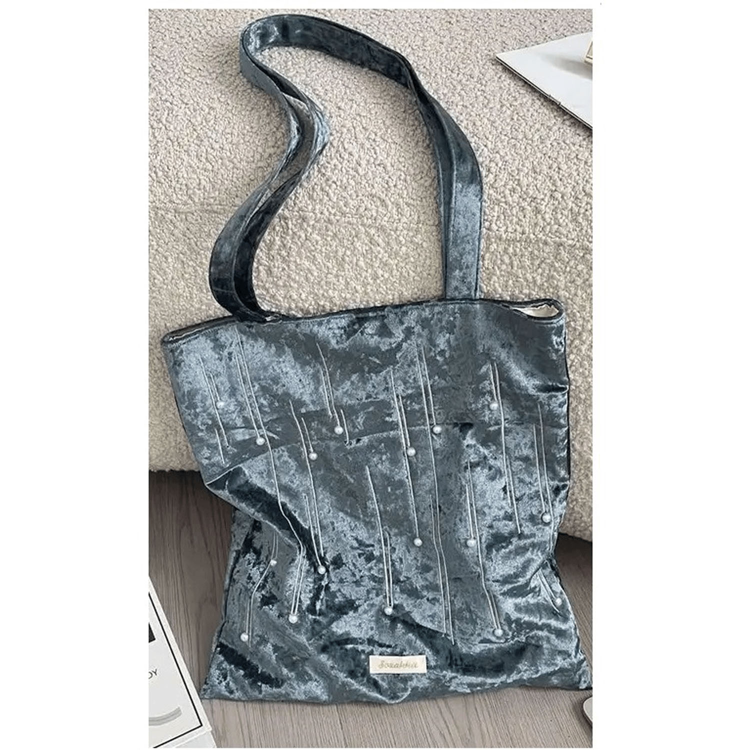 ベルベットパール付きトートバッグ - 画像1