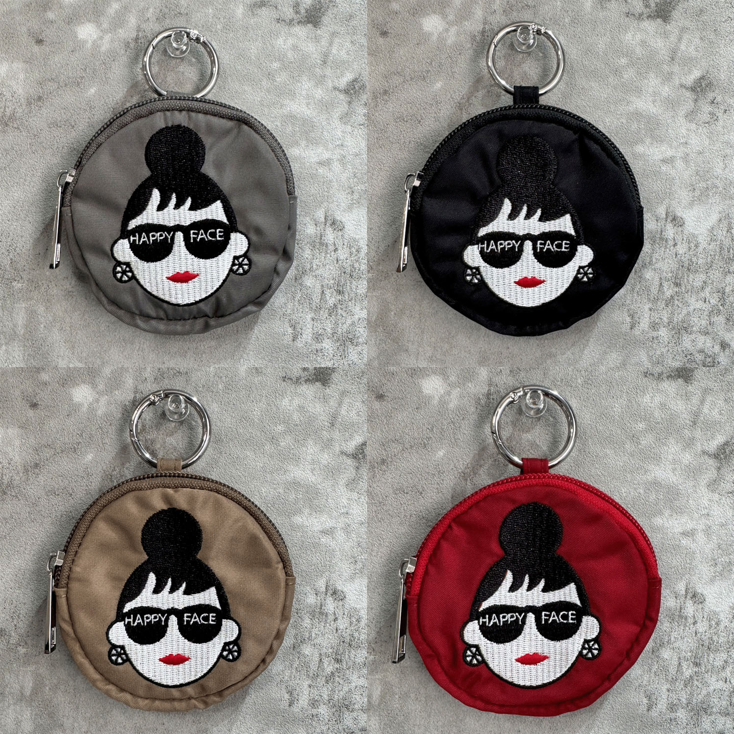 HAPPY FACE レディ・エマ 刺繍丸型ポーチ