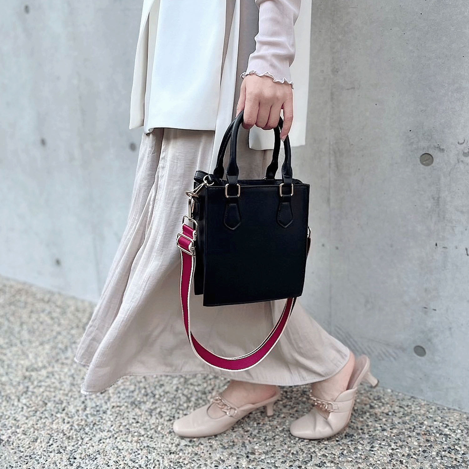 【人気】4cm幅 バッグストラップ ライン柄 - 画像1