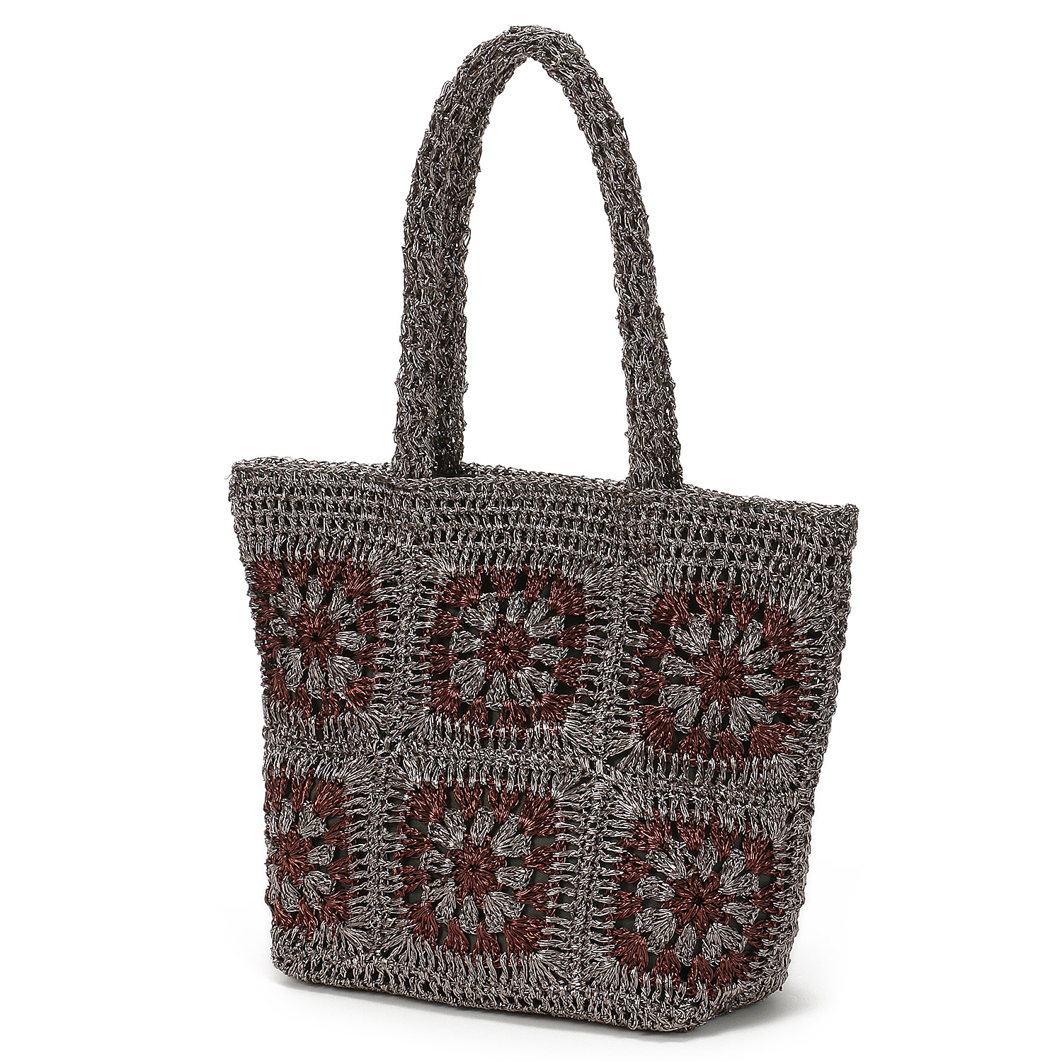 COOCO ラメ糸クロシェ編みスクエアトートバッグ - 画像3