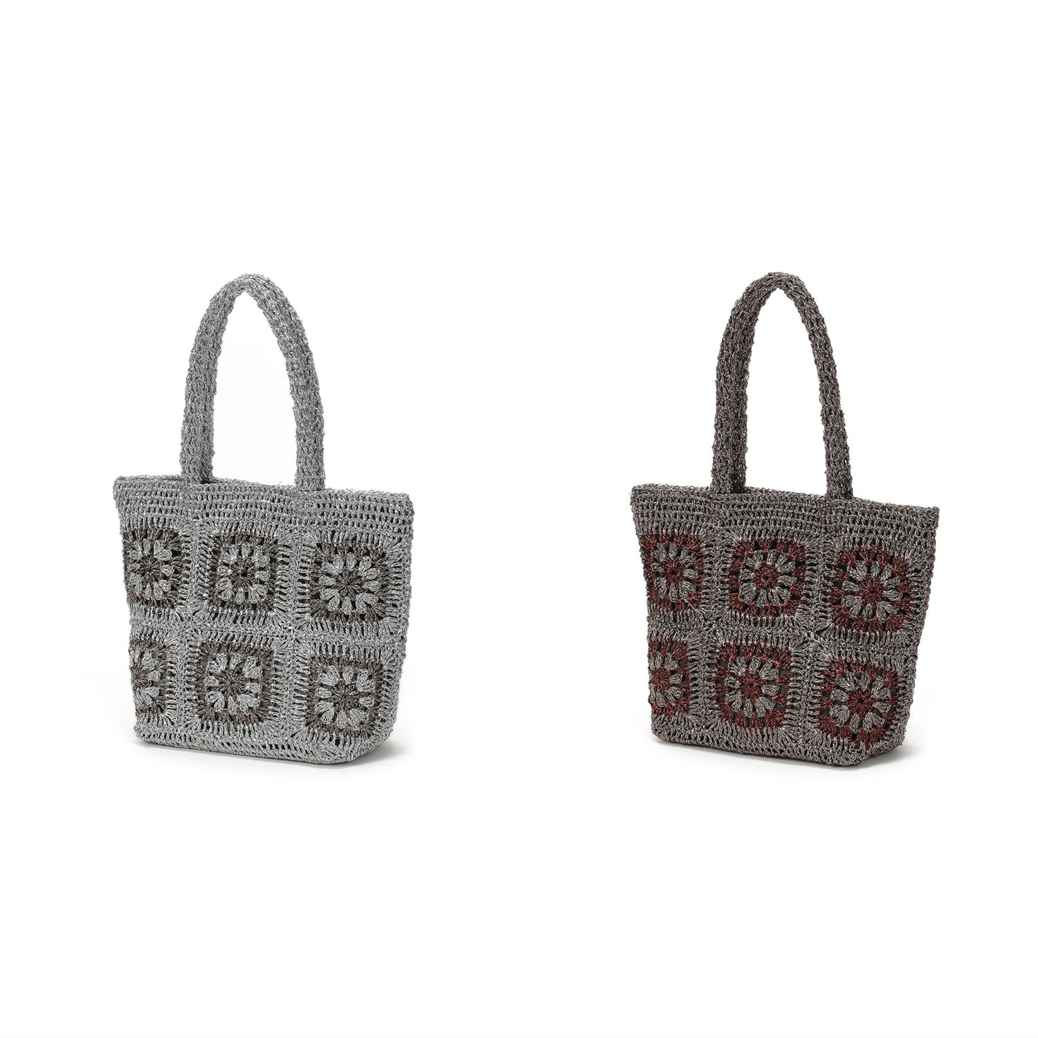 COOCO ラメ糸クロシェ編みスクエアトートバッグ - 画像1