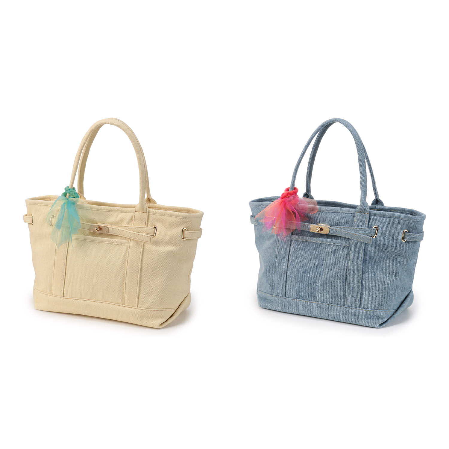 COOCO ひねり金具付きデニムトートバッグ