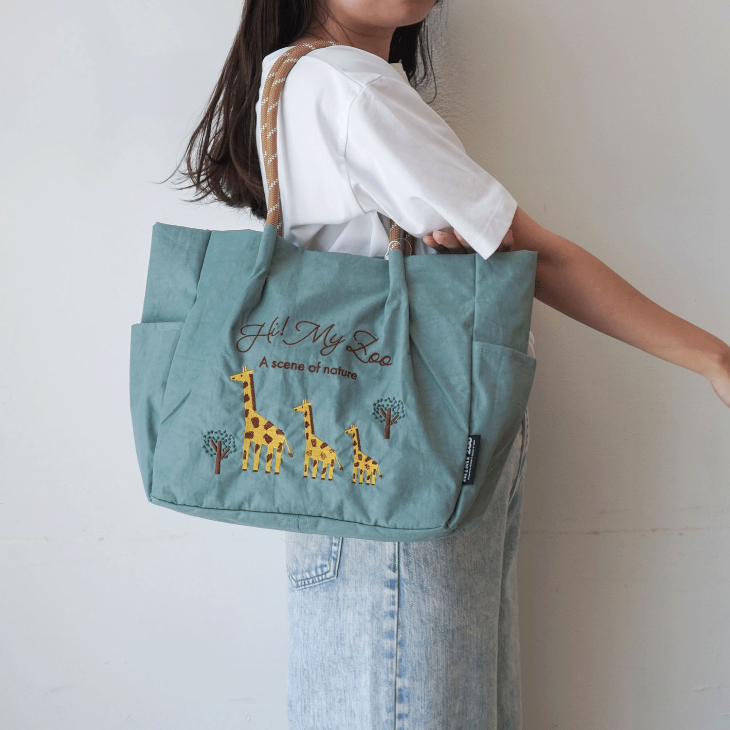 HI！MY ZOO アニマル刺繍ロープハンドルトートバッグ - 画像4