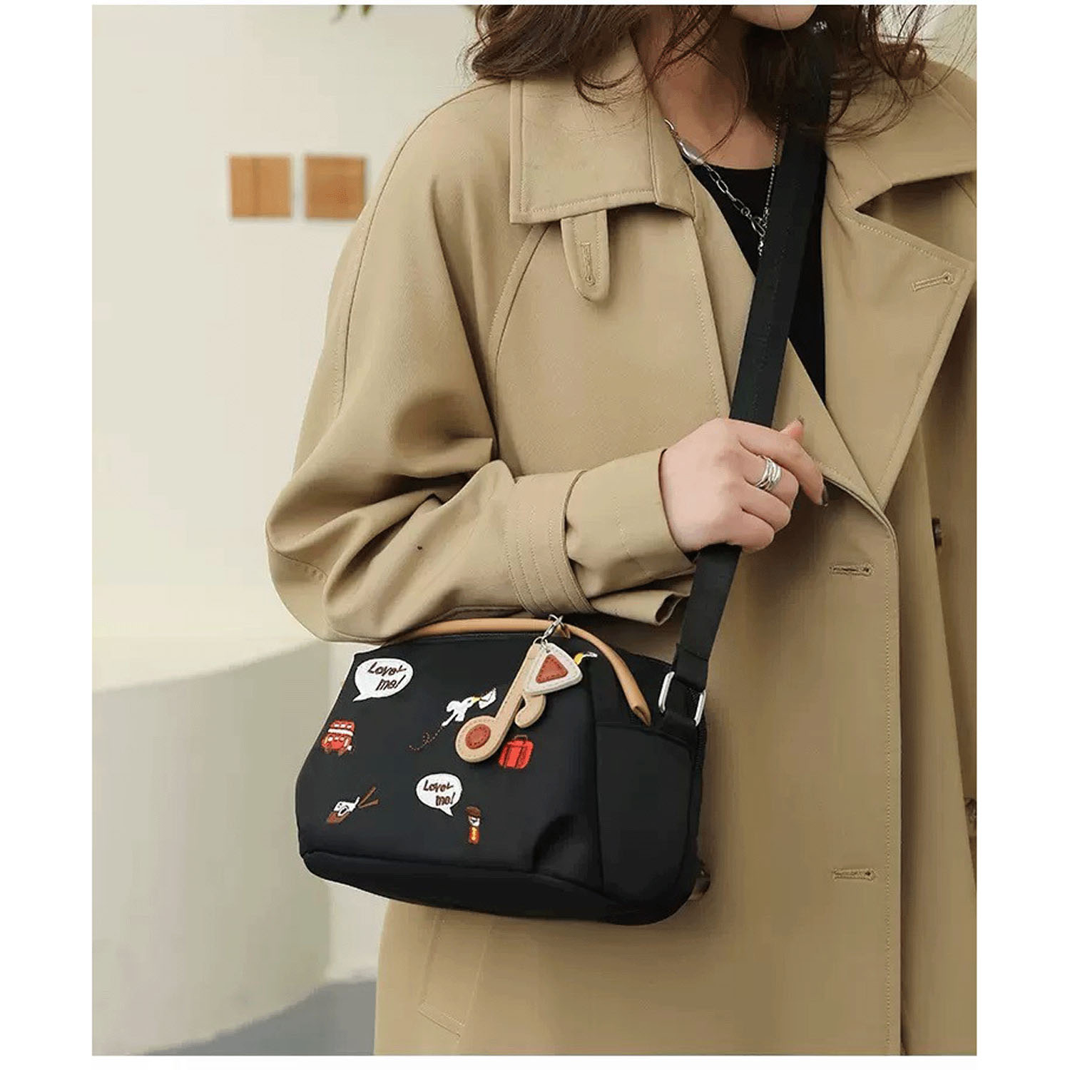 トラベル柄刺繍ショルダーバッグ - 画像1