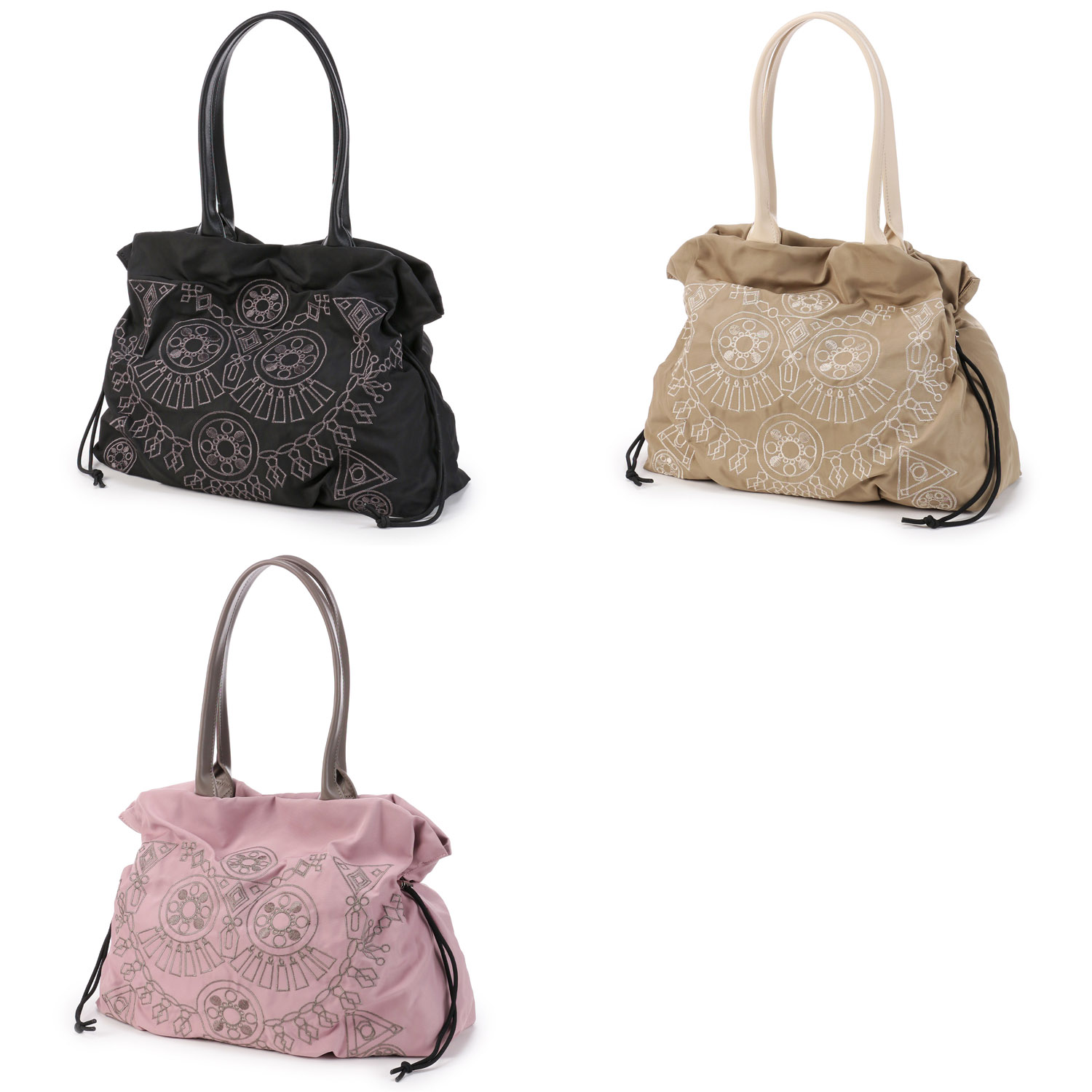 エスニック柄刺繍絞りトートバッグ