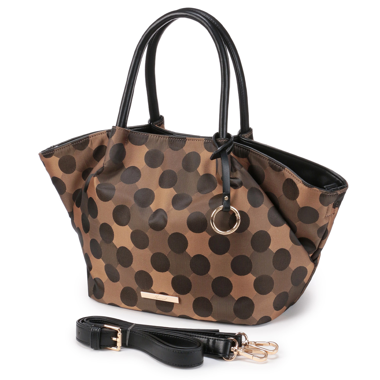 Nananoelカラビナ付きドット柄タック入り2WAYバッグ - 画像1