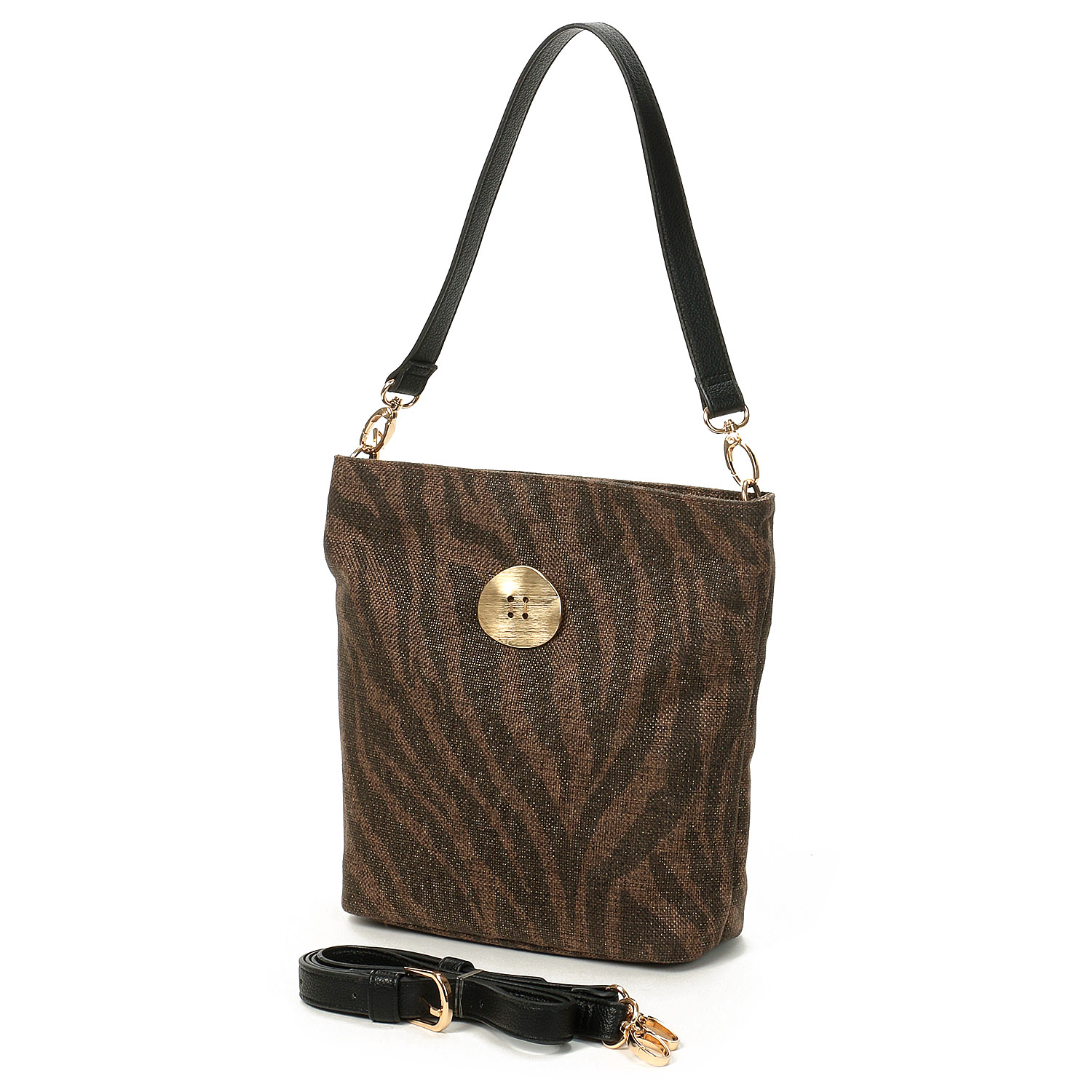 Nananoel ゼブラ柄メタルボタン2WAYショルダーバッグ - 画像1