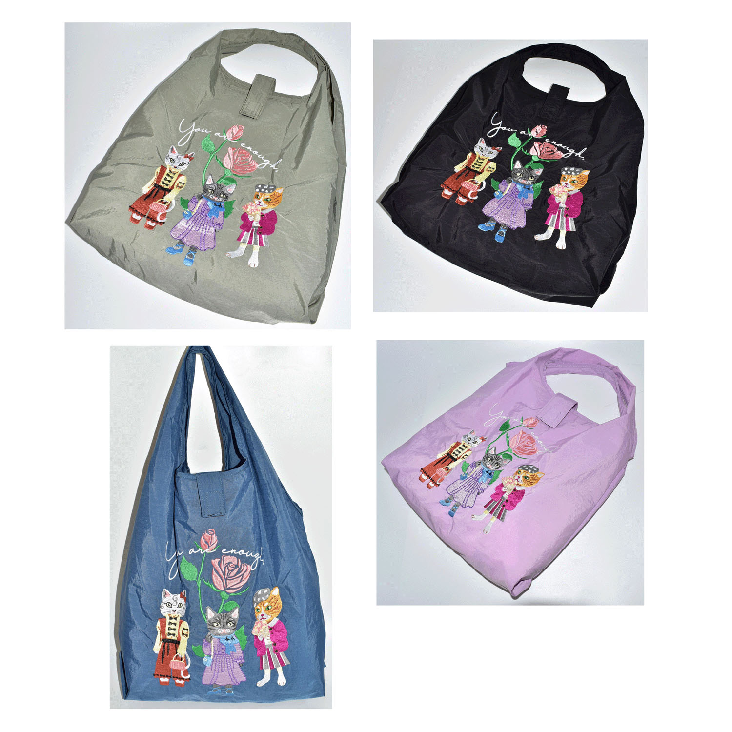 ネコ刺繍コンパクトトートバッグ