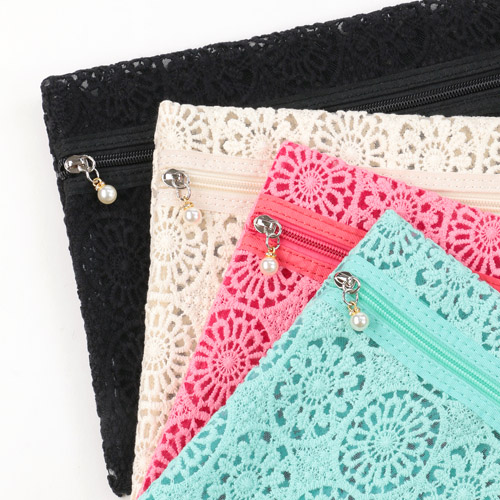 メッシュ フラワーレース ポーチ 3点セット - 画像1