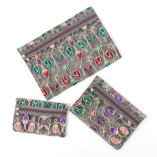 メッシュ ゴールド刺繍 ポーチ 3点セット - 画像2