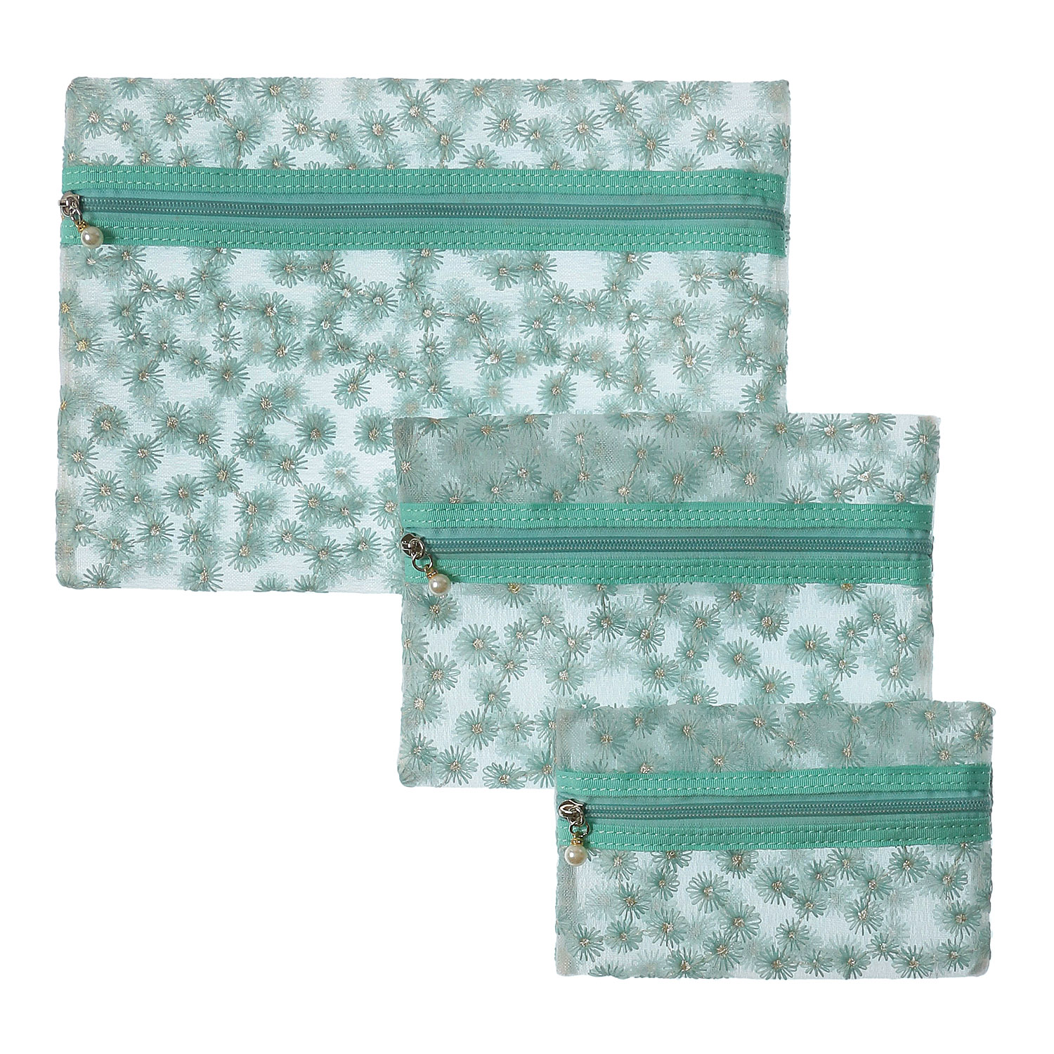 メッシュ花刺繍3Pポーチ - 画像4