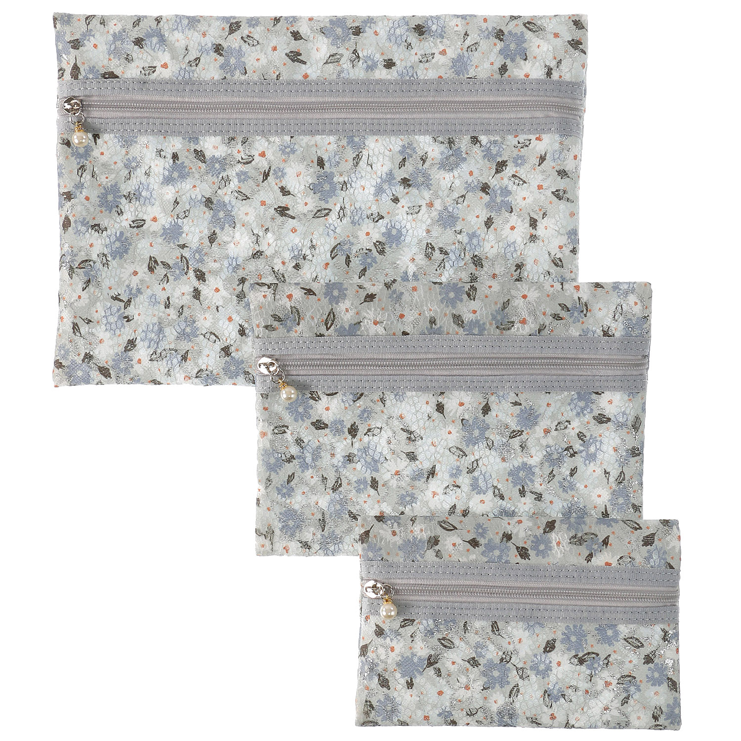 メッシュ花柄3Pポーチ - 画像1