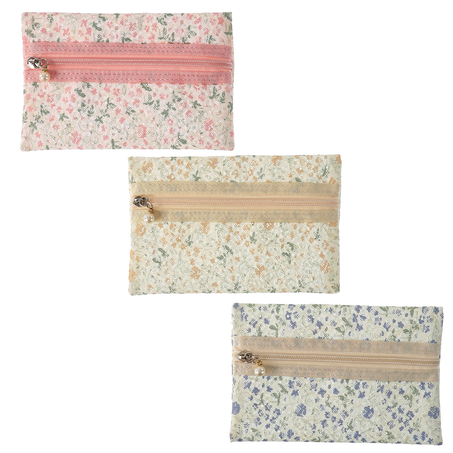 メッシュ花柄3Pポーチ - 画像1