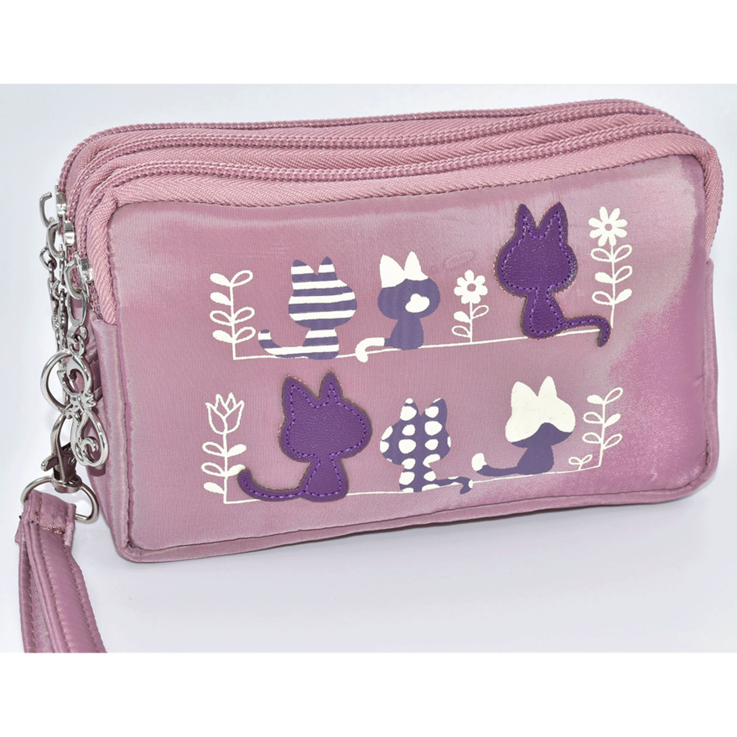 3連ファスナーネコ貼り付けポーチ - 画像2