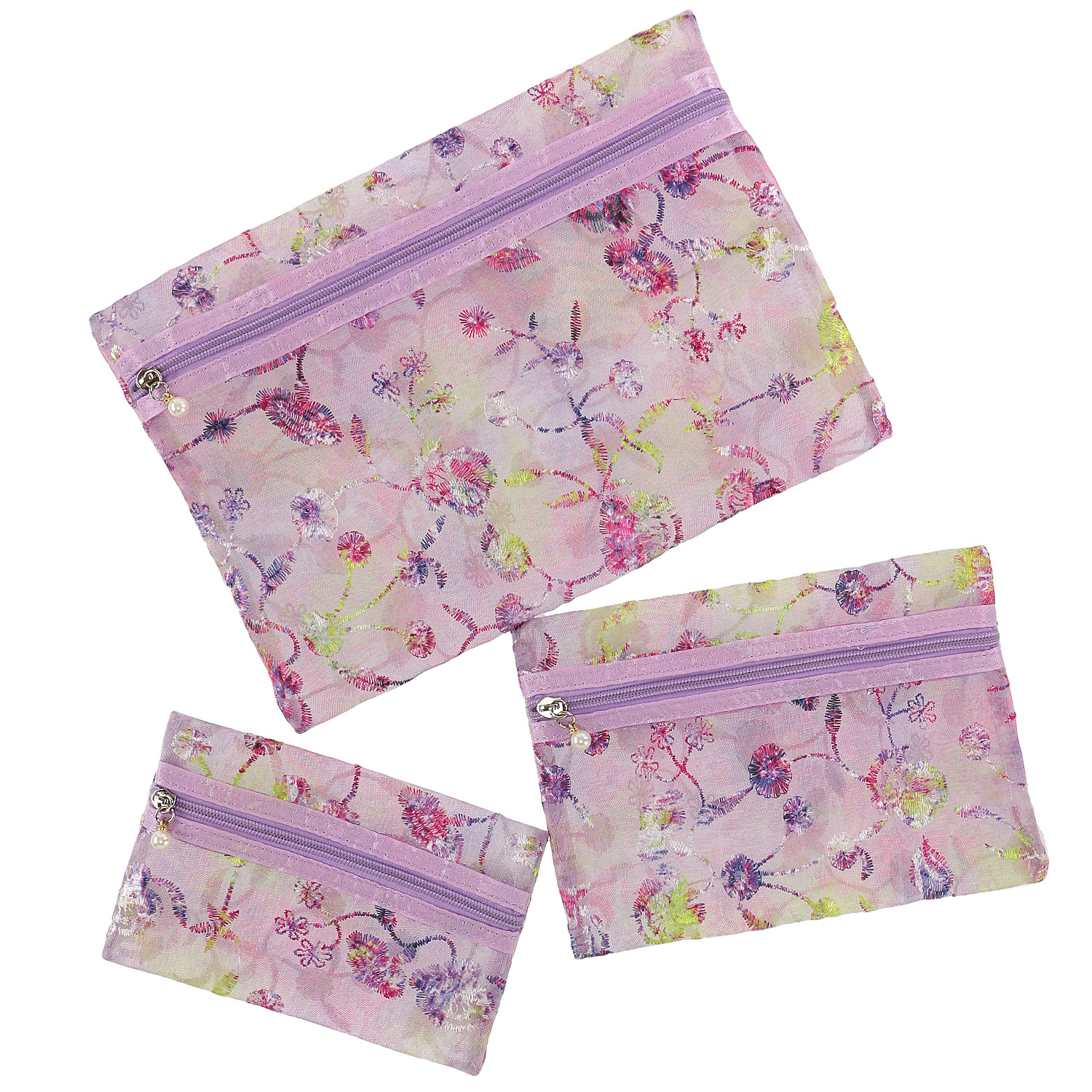 メッシュフ ラワー刺繍ポーチ 3点セット - 画像6