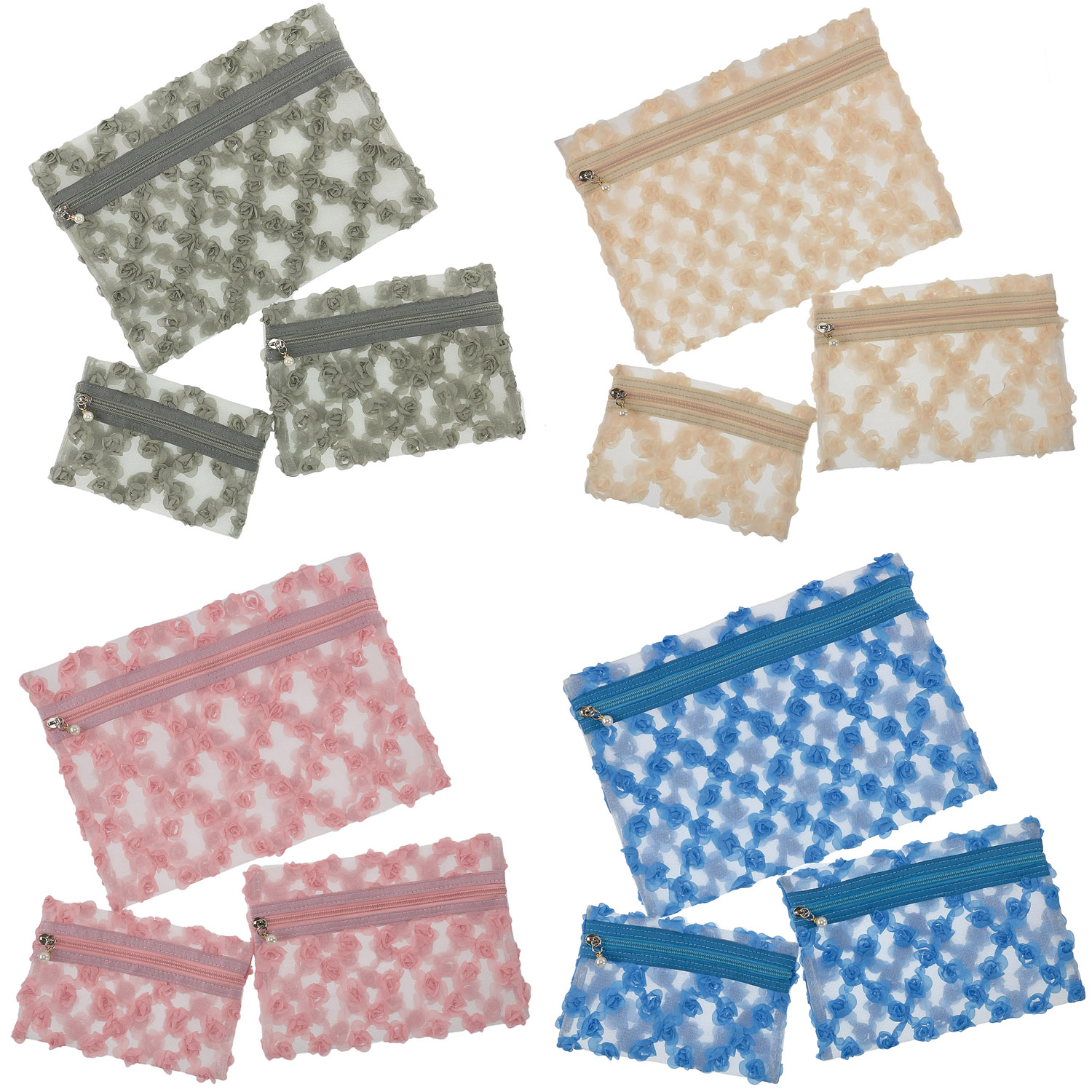 【5月1日より価格改定】メッシユ フラワーチュールポーチ3点セット - 画像1