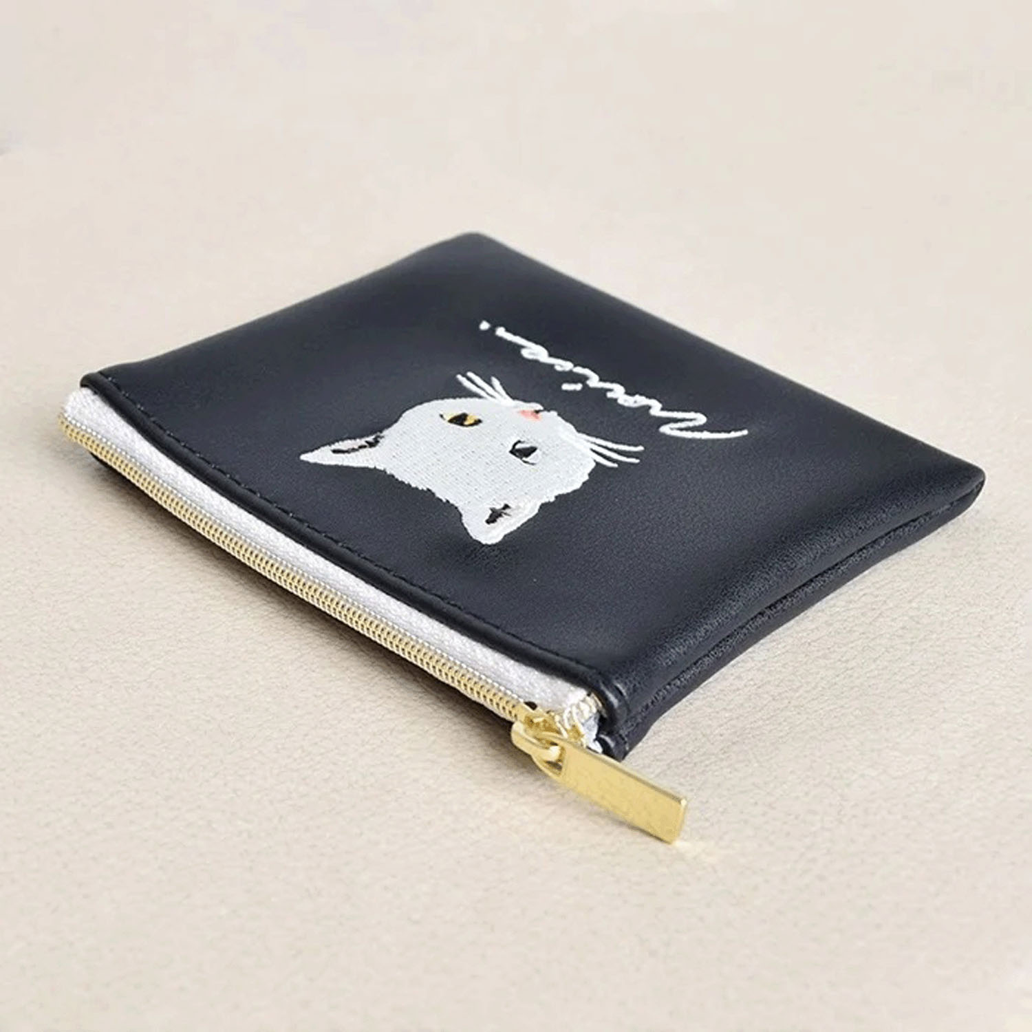 モノクロ猫ミニフラットポーチ - 画像3