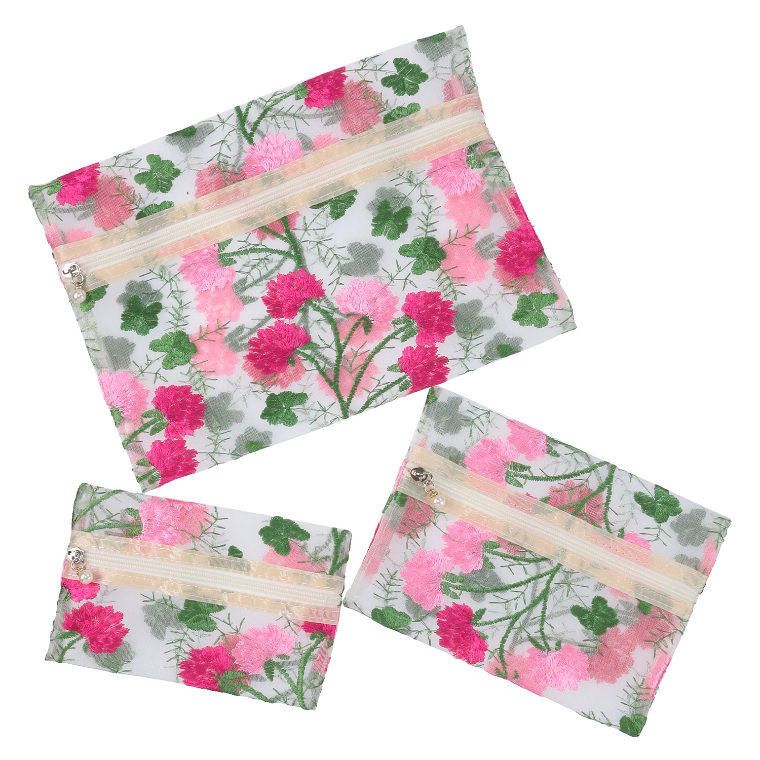 【5月1日より価格改定】メッシュ3点ポーチ バラ刺繍柄 - 画像2