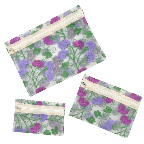 メッシュ3点ポーチ バラ刺繍柄 - 画像5